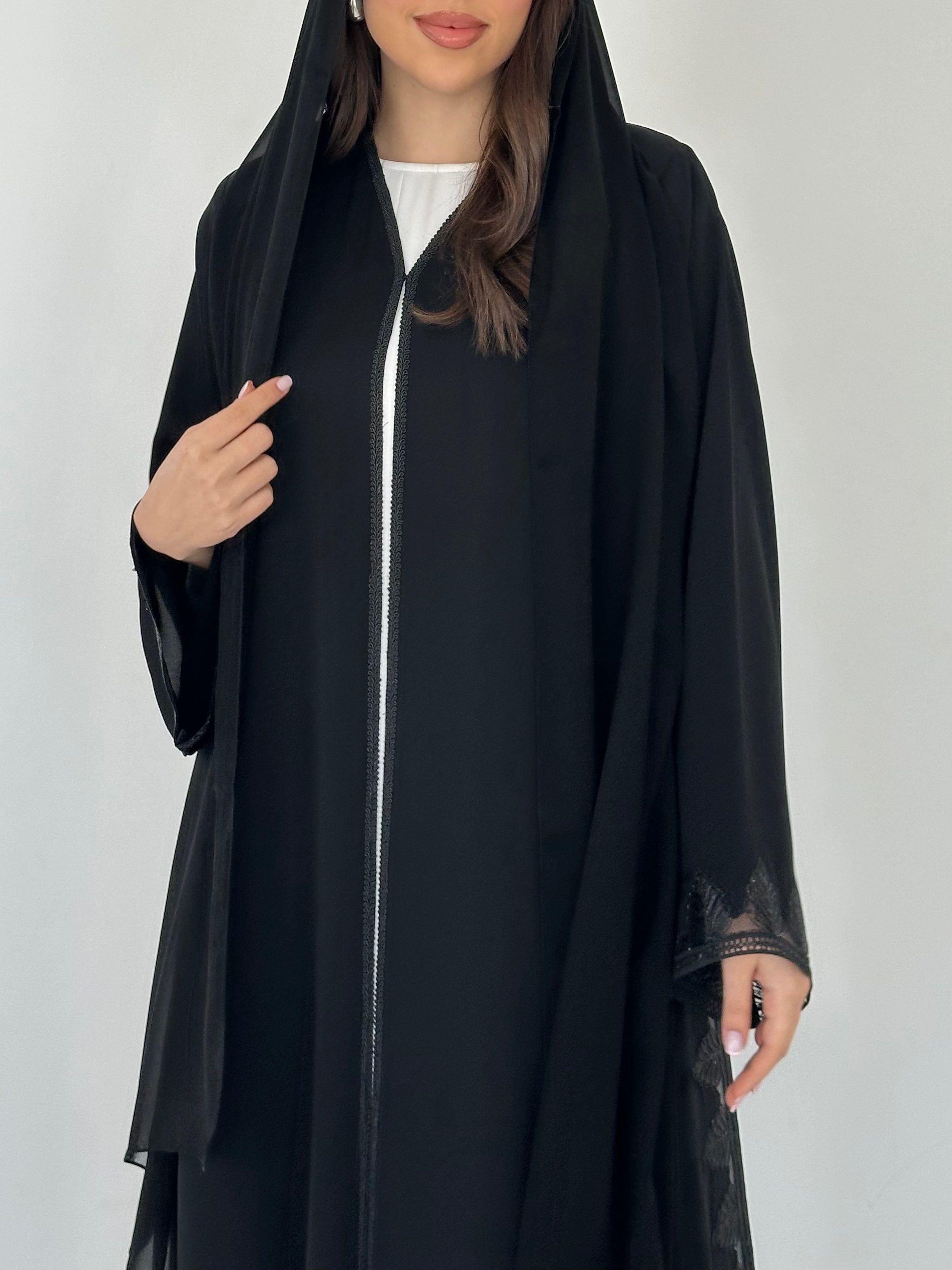 C 2294 Black Leafy Lace Abaya
