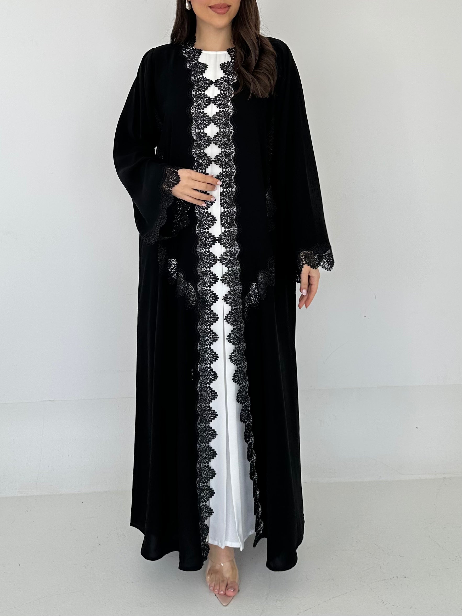 C 2296 Black Crystal Lace Abaya