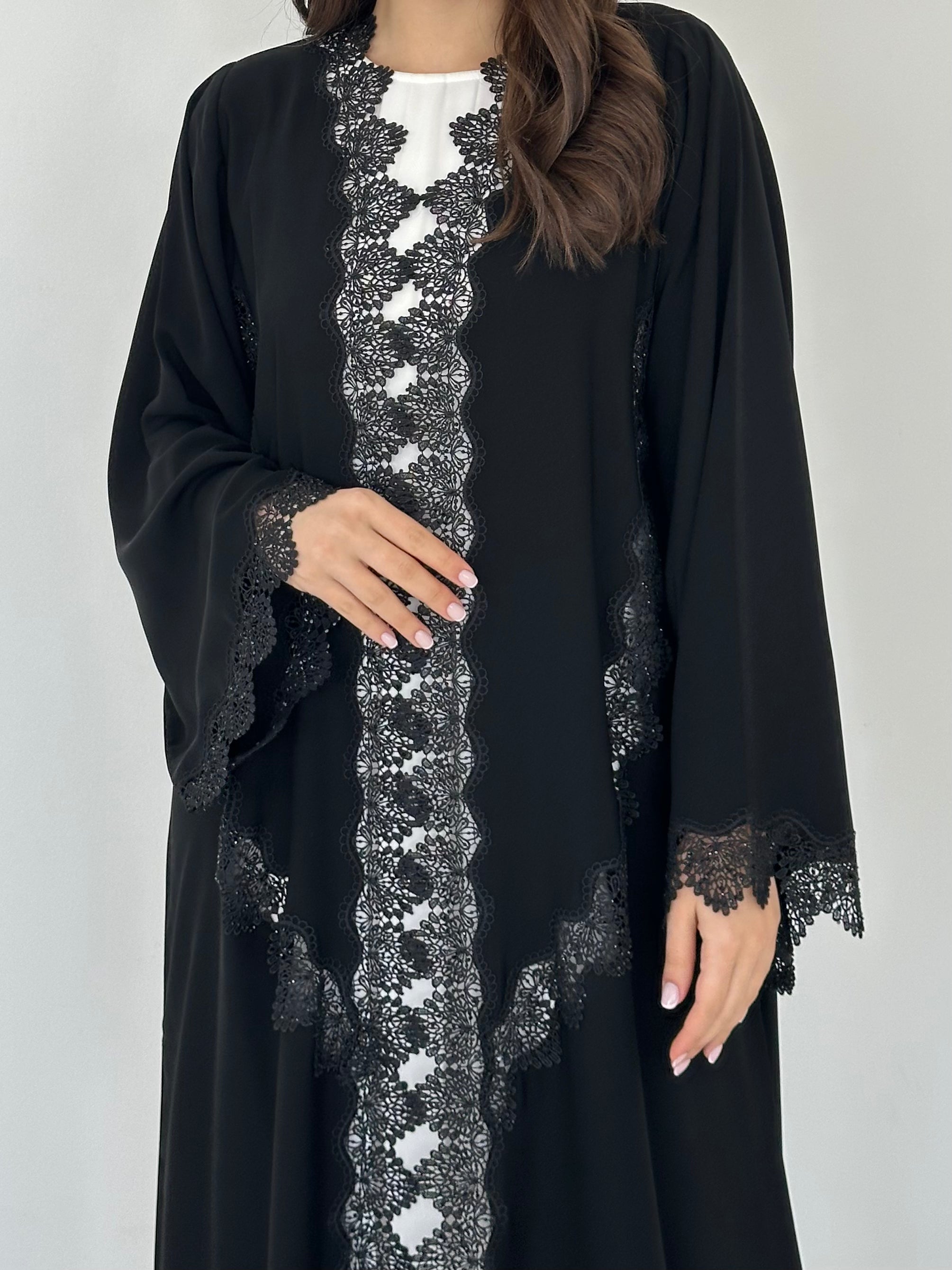 C 2296 Black Crystal Lace Abaya