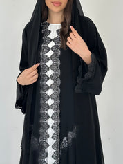 C 2296 Black Crystal Lace Abaya