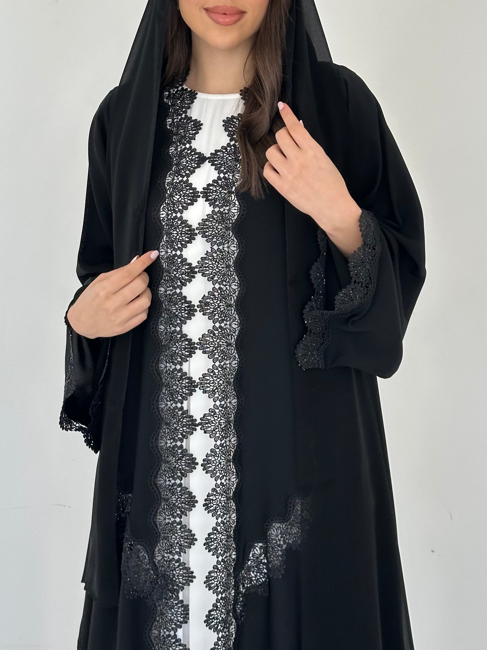 C 2296 Black Crystal Lace Abaya