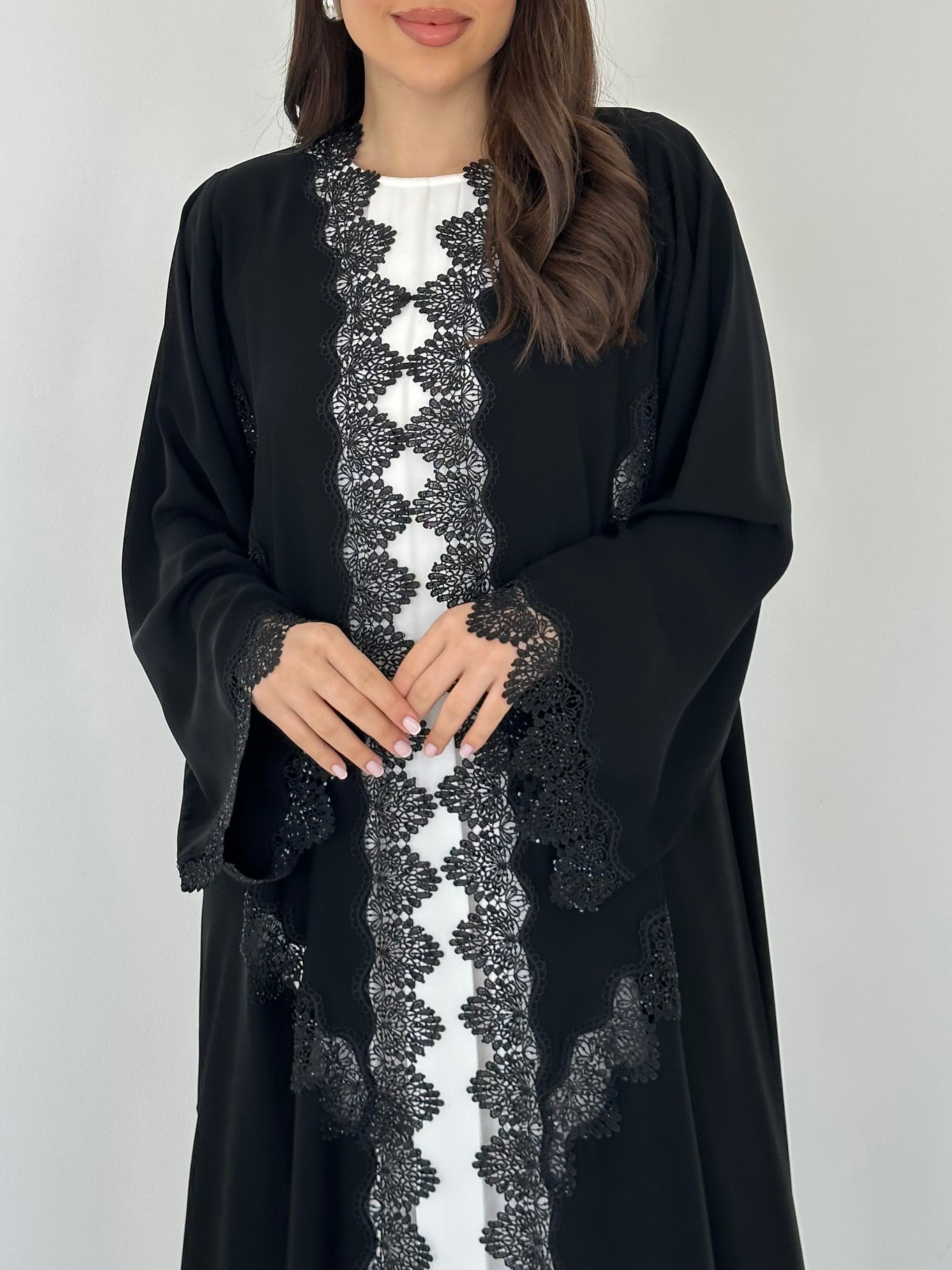 C 2296 Black Crystal Lace Abaya