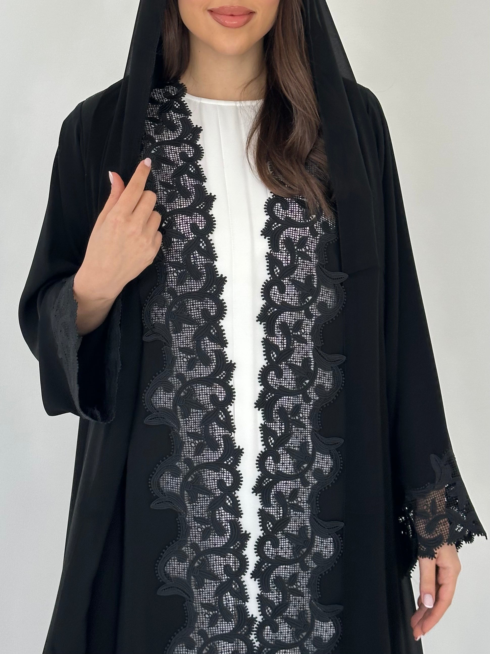 C 2298 Black Lace Abaya