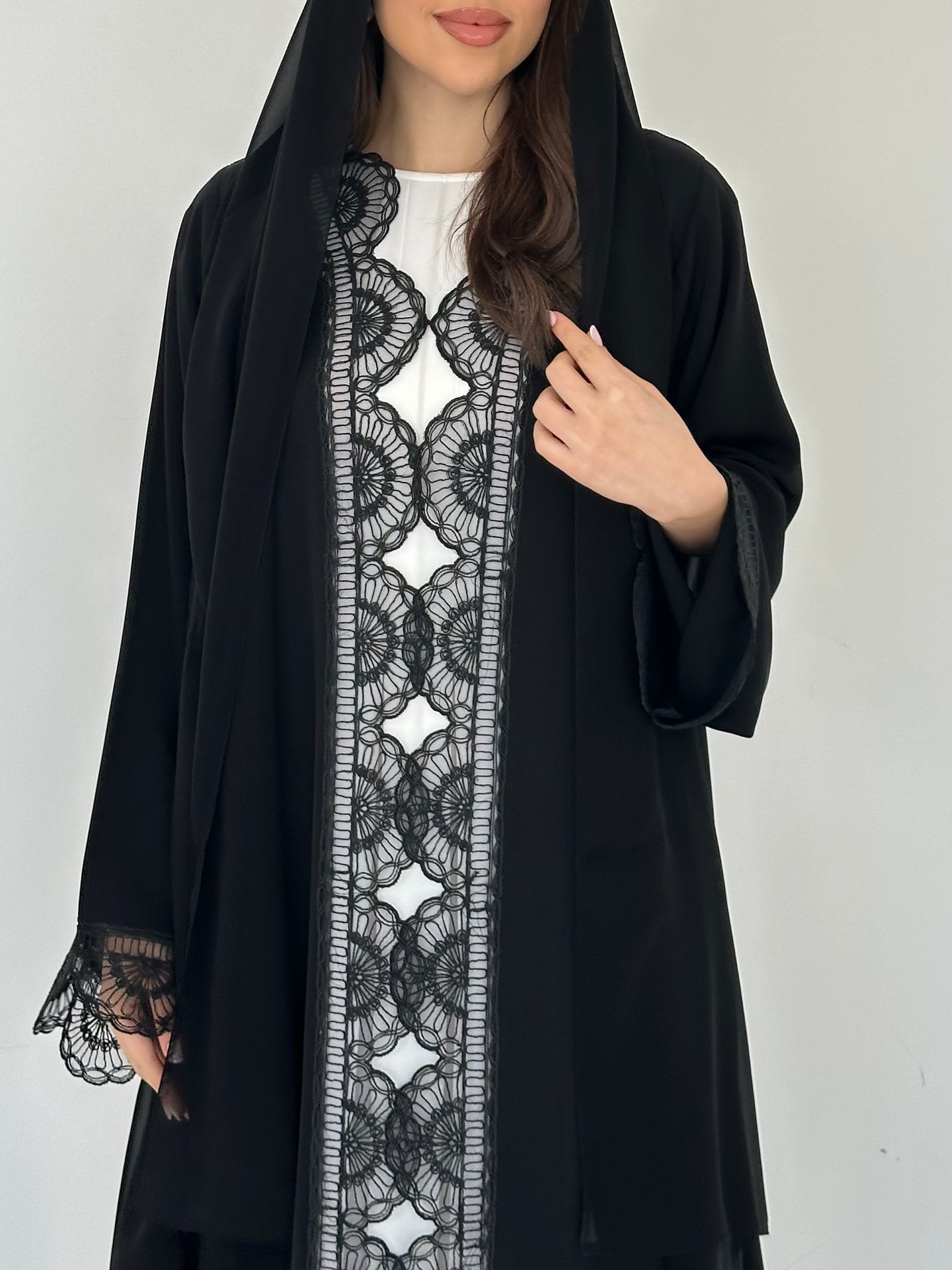 C 2299 Black Lace Abaya
