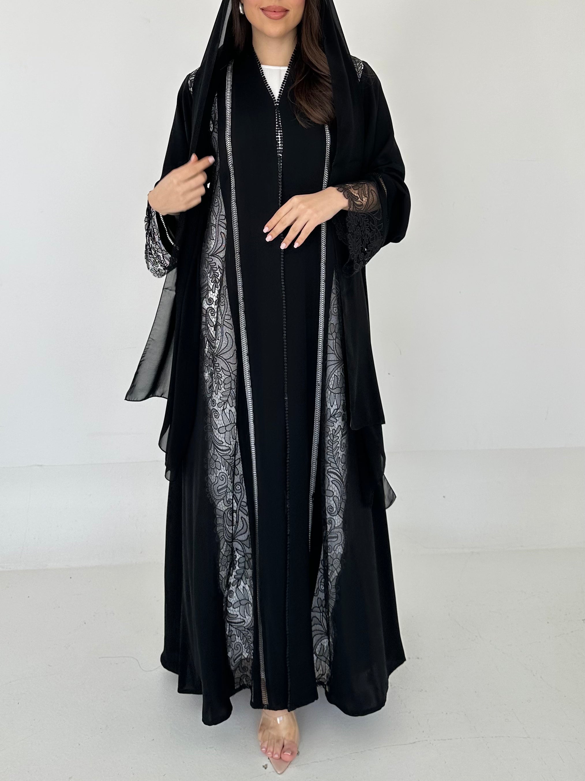 C 2301 Black Lace Abaya