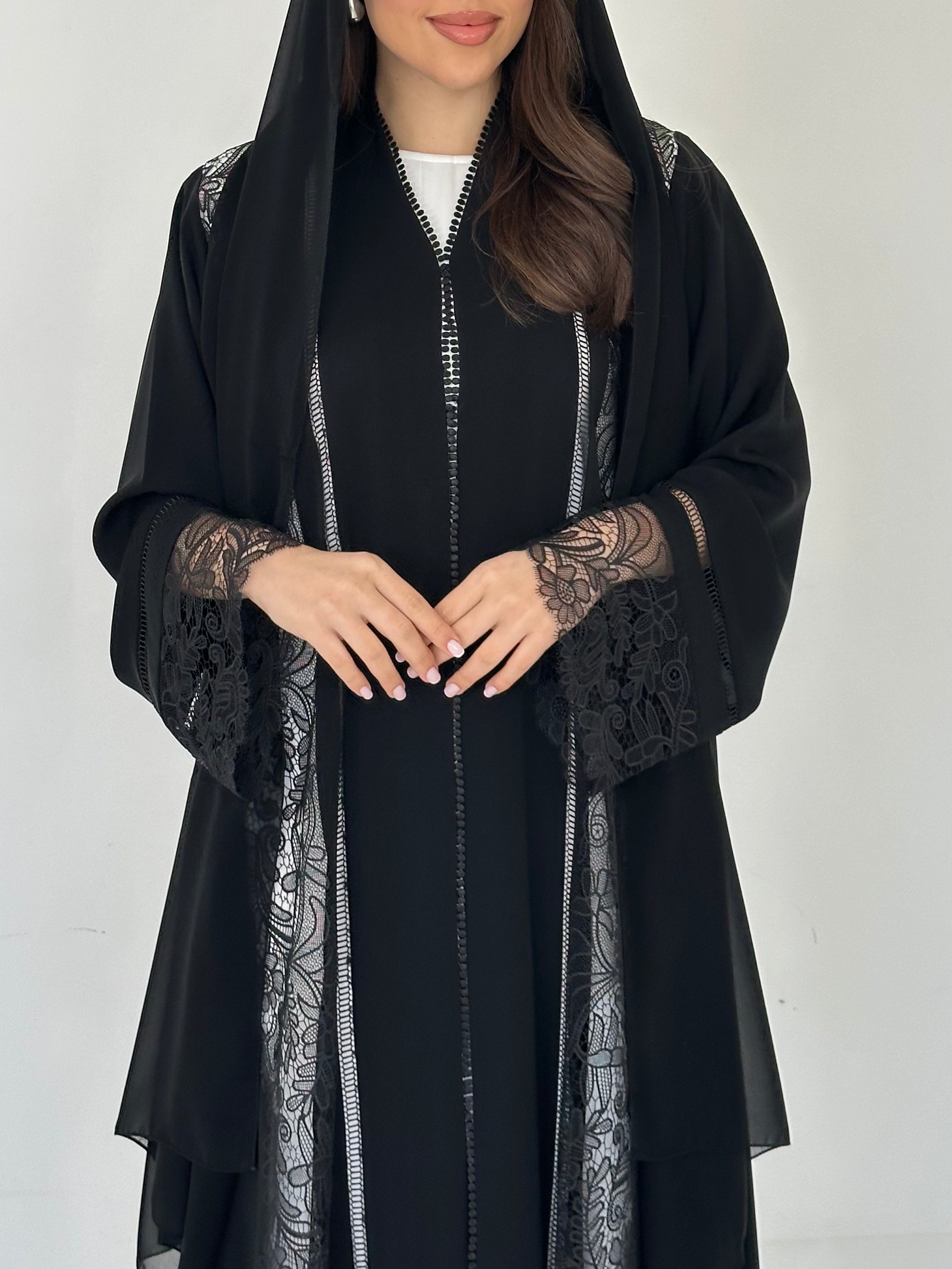 C 2301 Black Lace Abaya