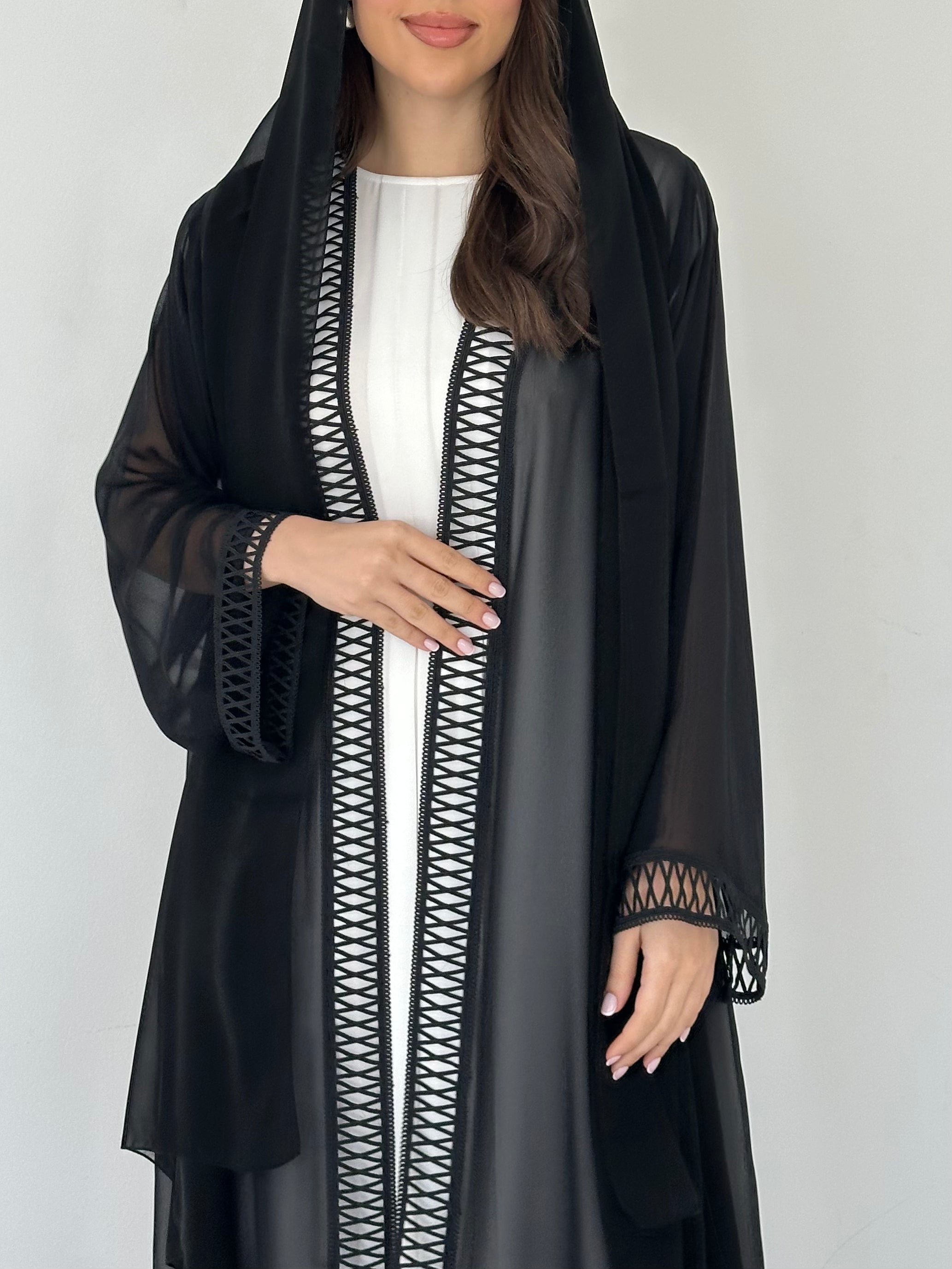 C 2302 Black Lace Abaya