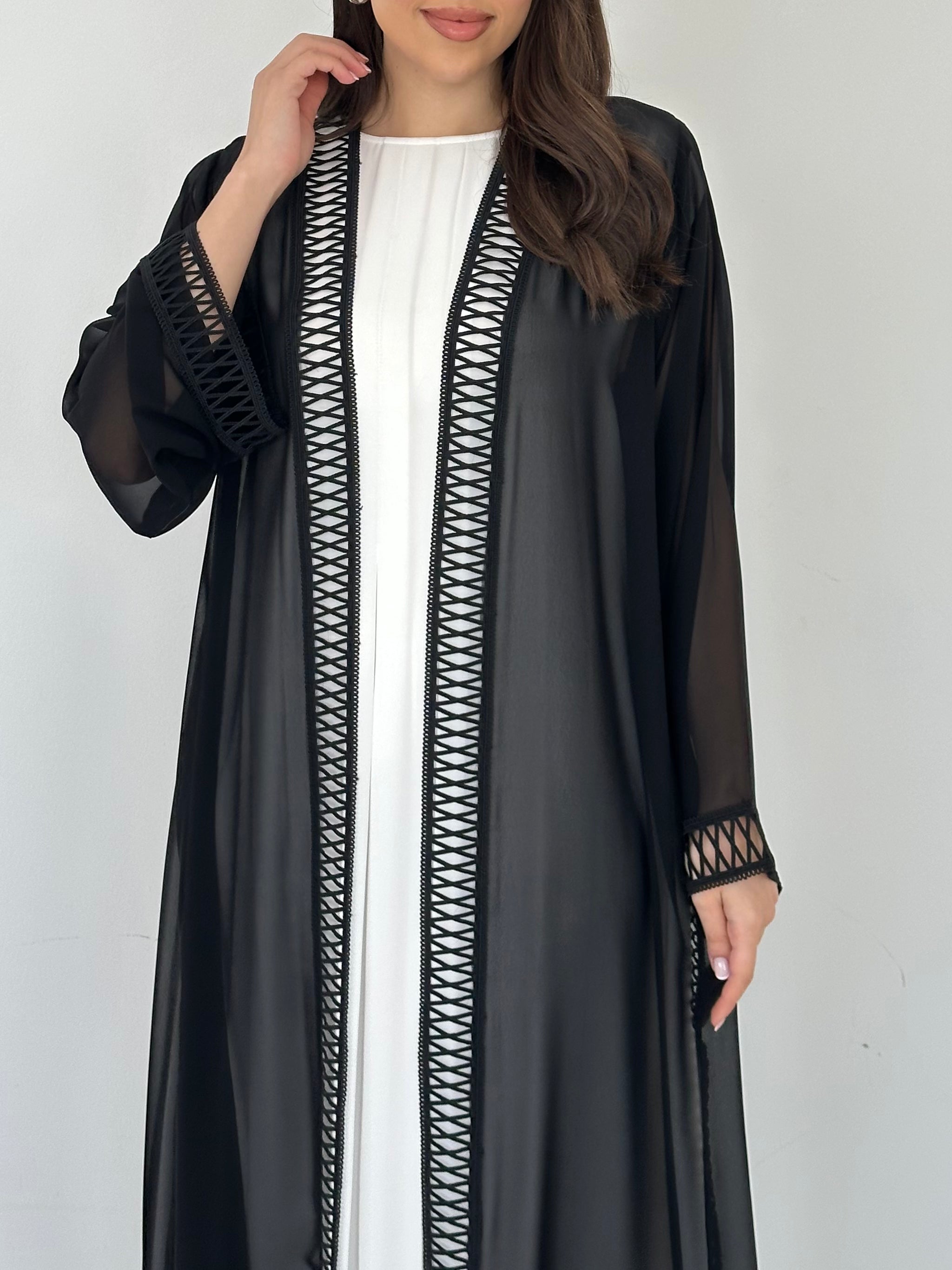 C 2302 Black Lace Abaya
