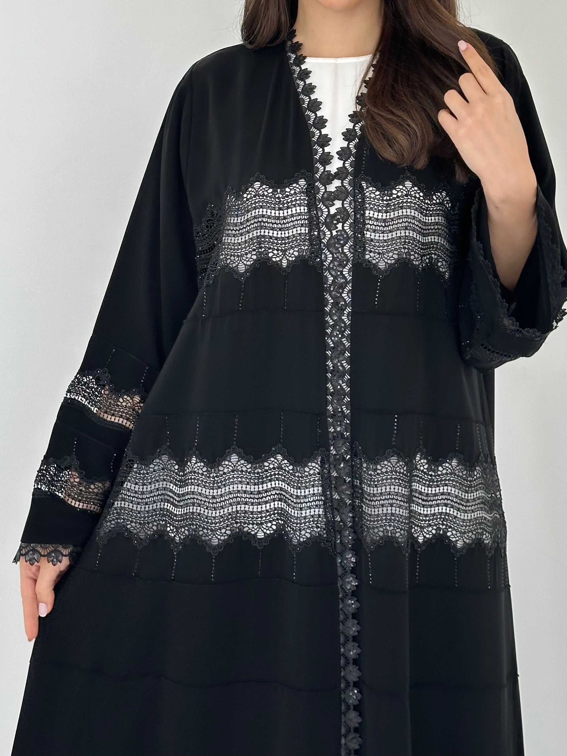 C 2304 Black Crystal Lace Abaya