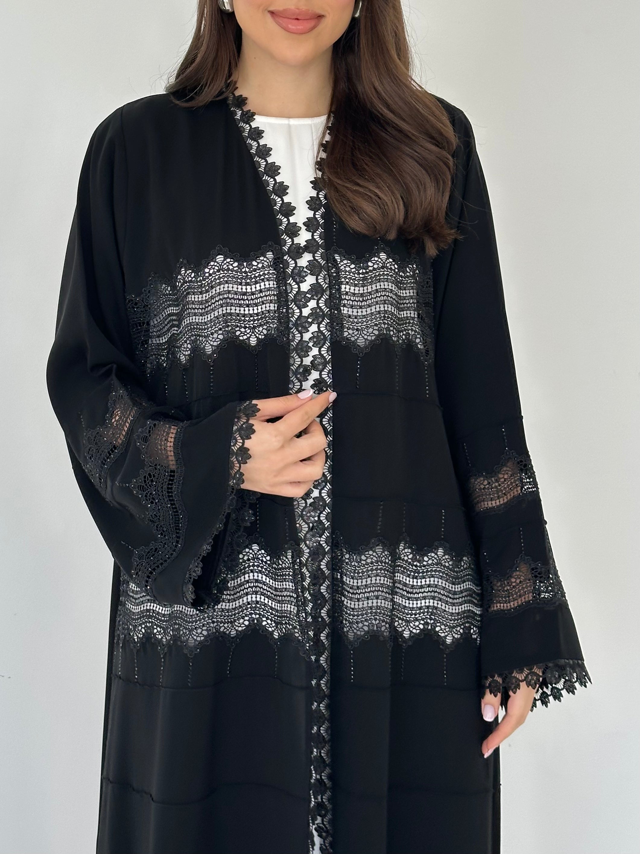 C 2304 Black Crystal Lace Abaya