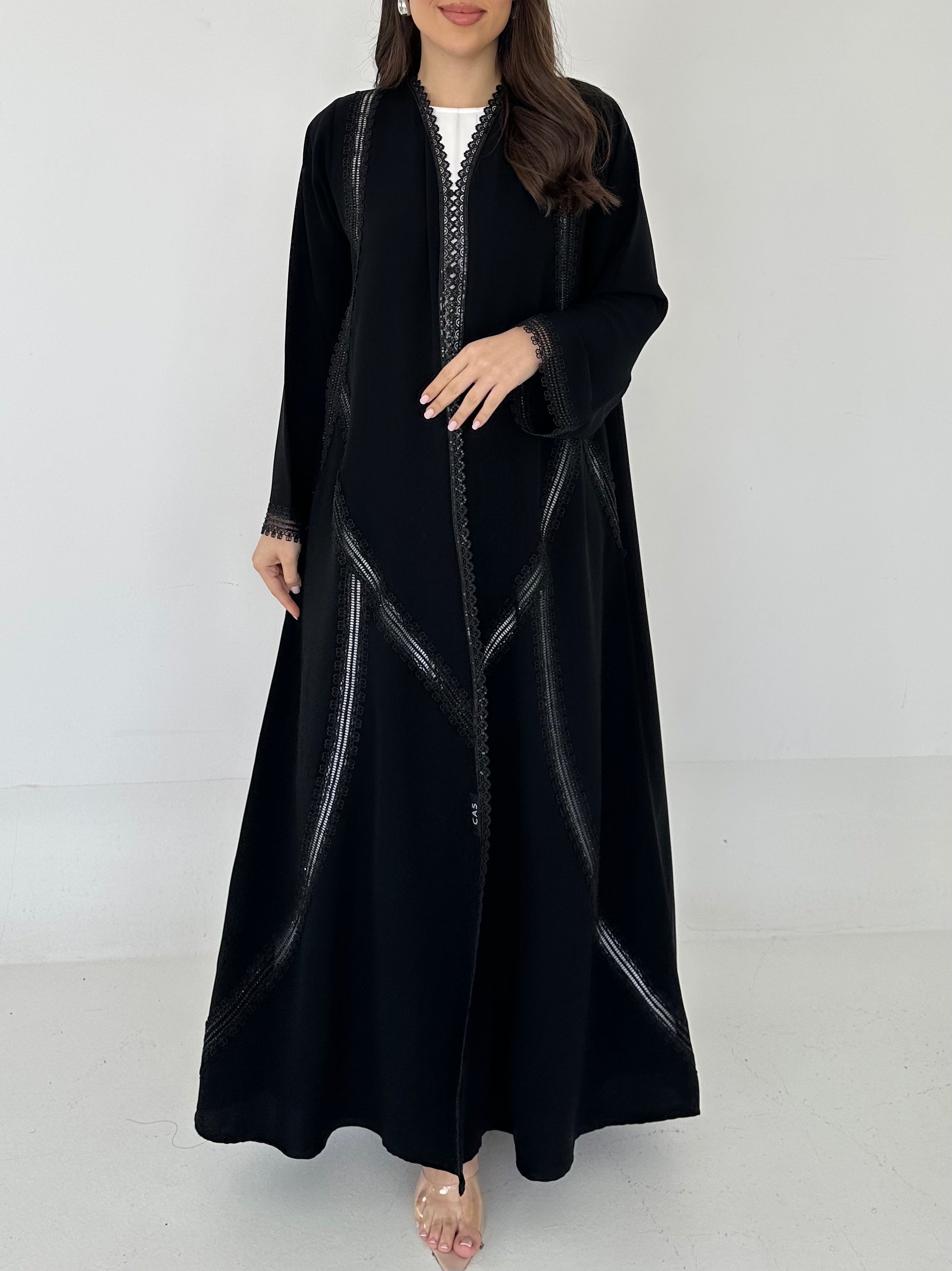 C 2305 Black Crystal Lace Abaya