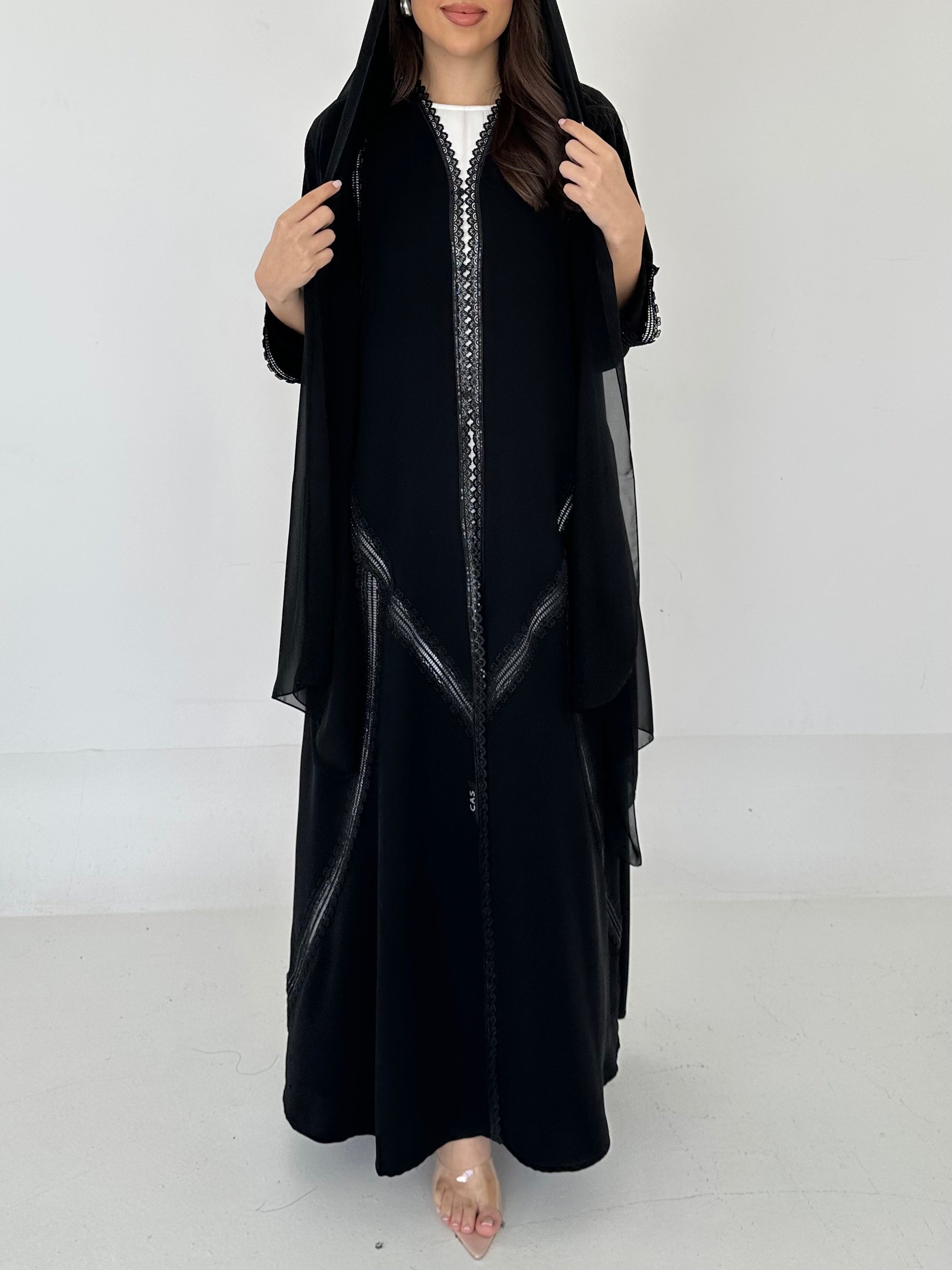 C 2305 Black Crystal Lace Abaya