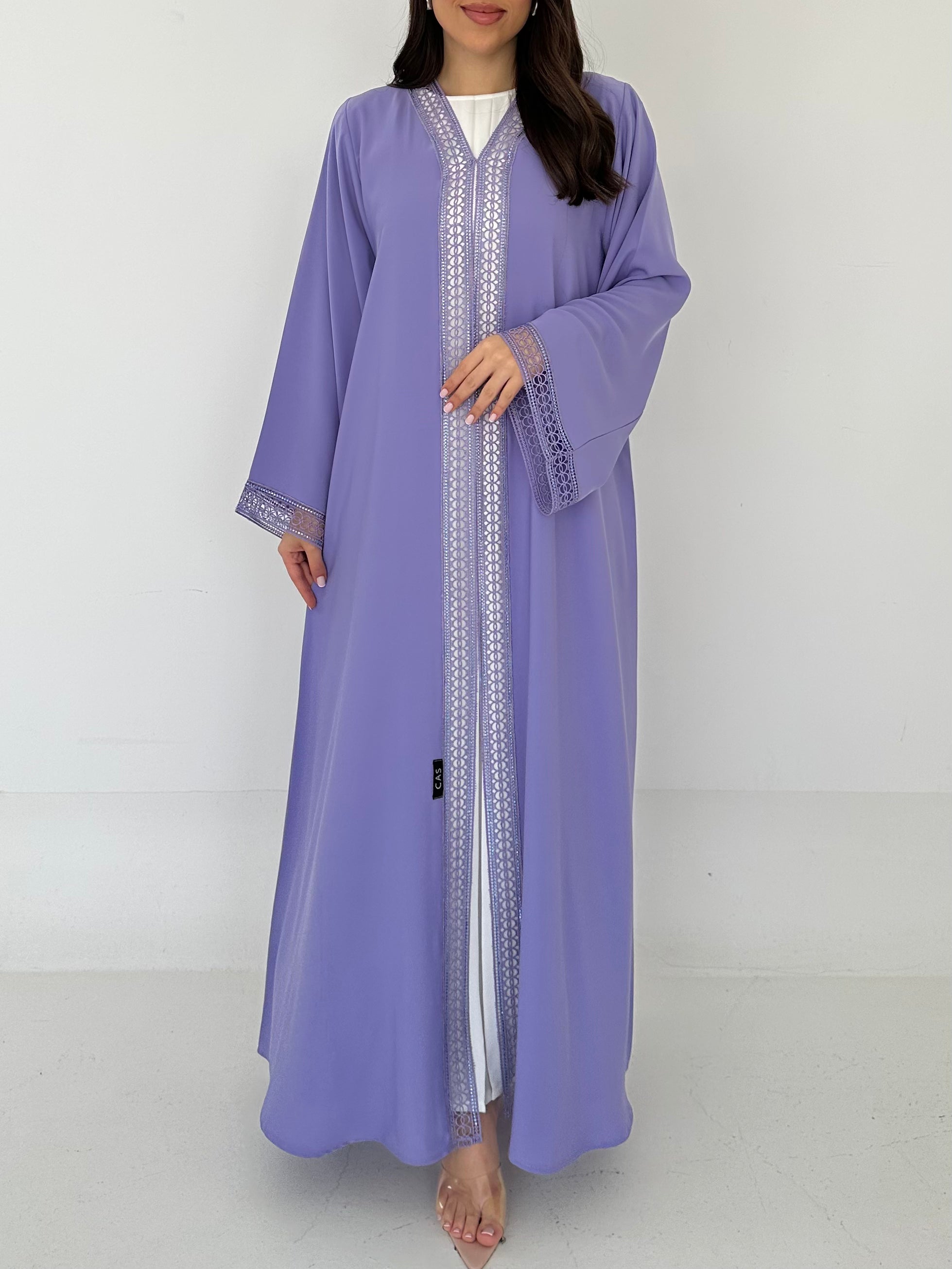 C 2306 Lavender Crystal Lace Abaya