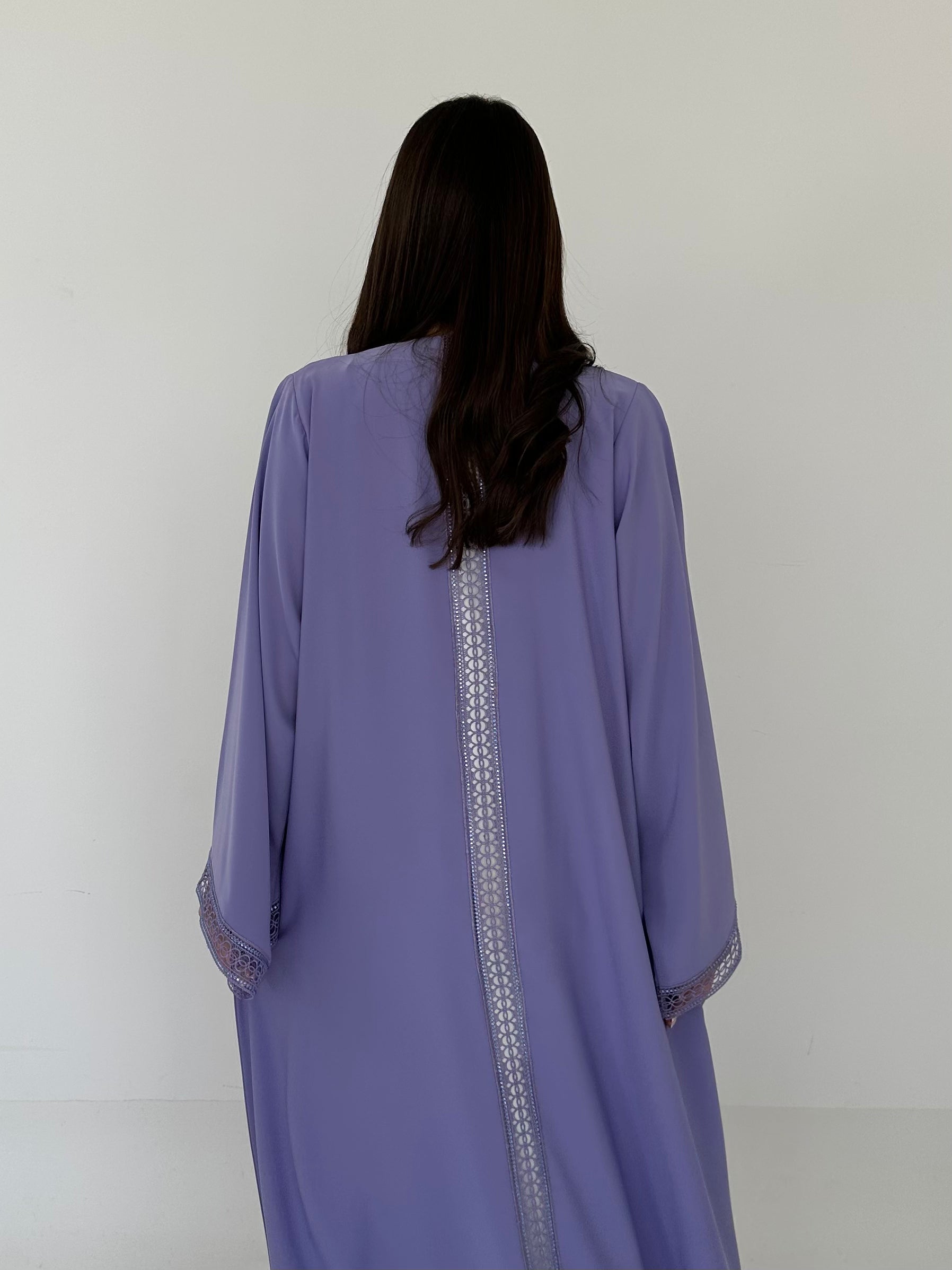 C 2306 Lavender Crystal Lace Abaya