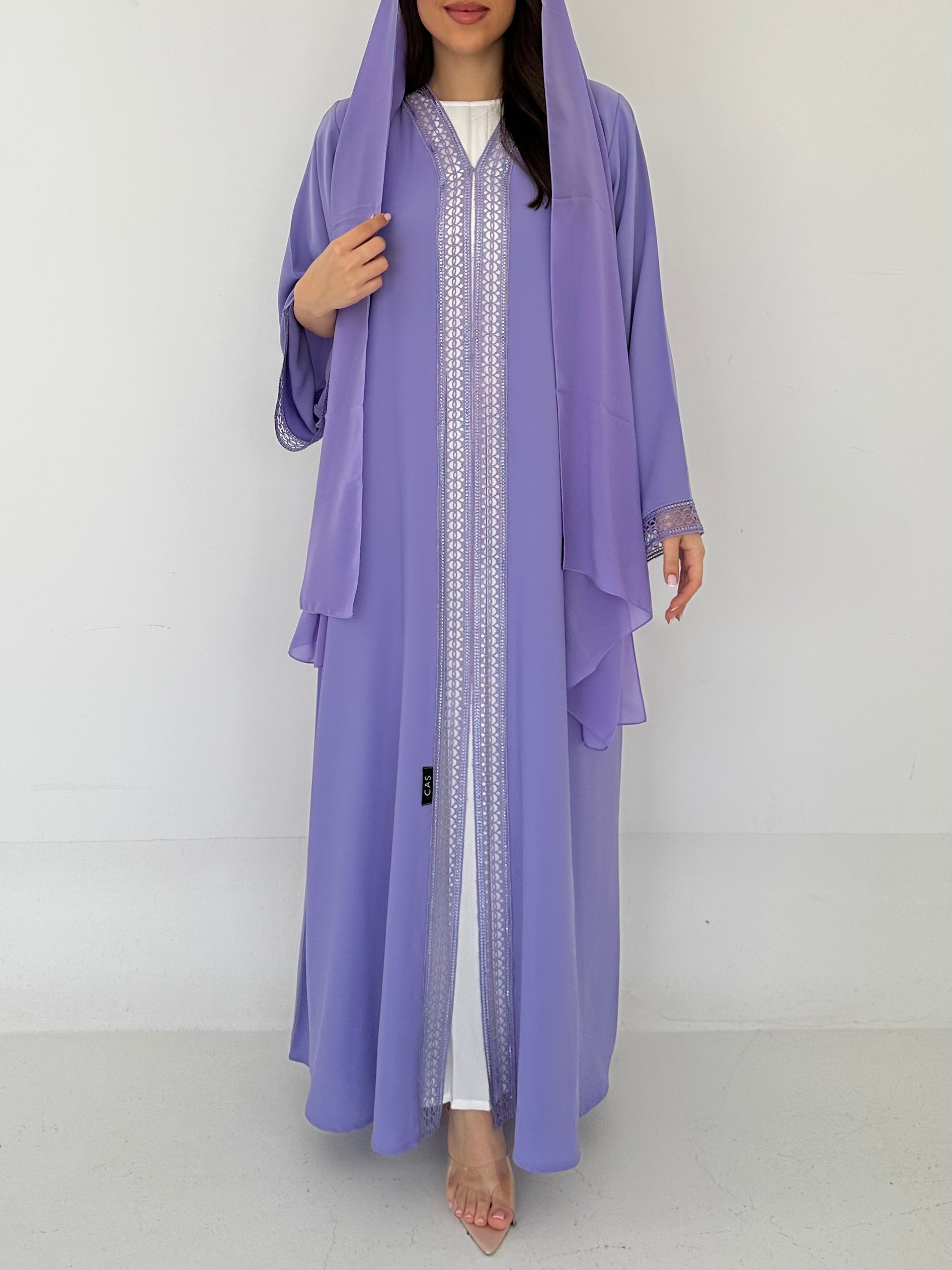 C 2306 Lavender Crystal Lace Abaya