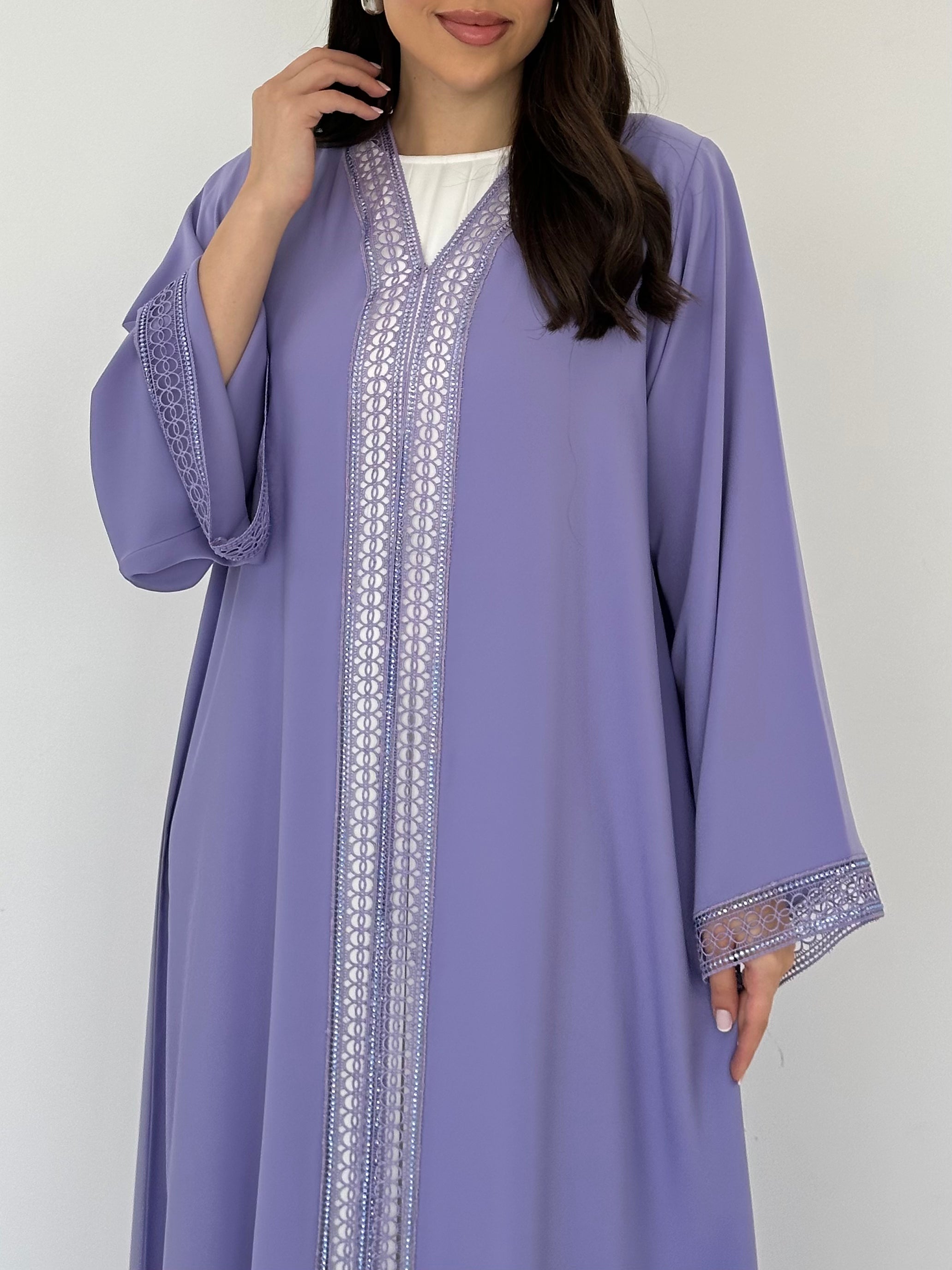 C 2306 Lavender Crystal Lace Abaya