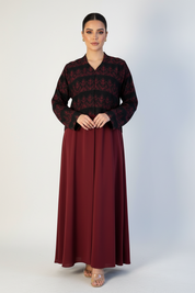 C 2307-01 Dark Red Patterned Abaya