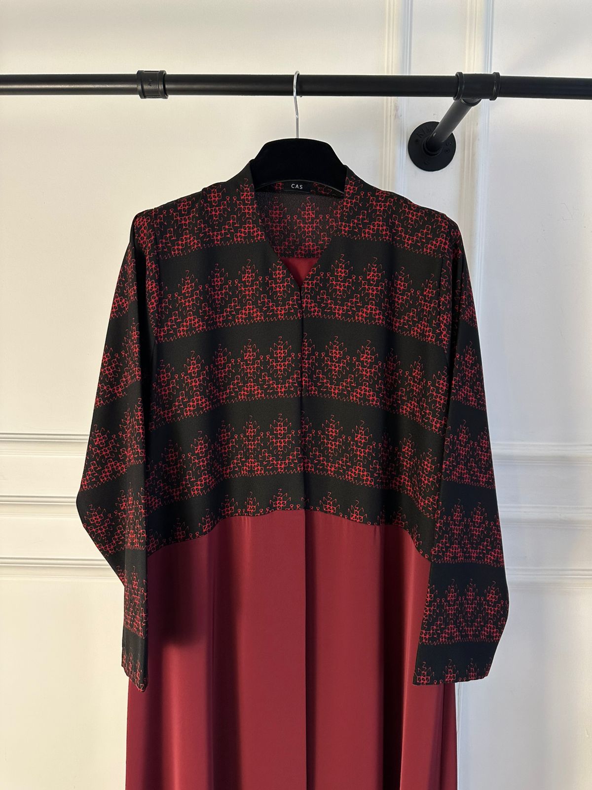 C 2307-01 Dark Red Patterned Abaya