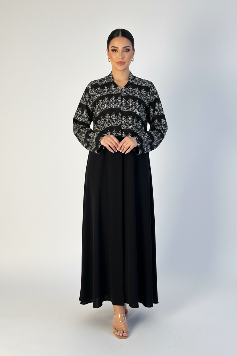 C 2307-02 Black Patterned Abaya