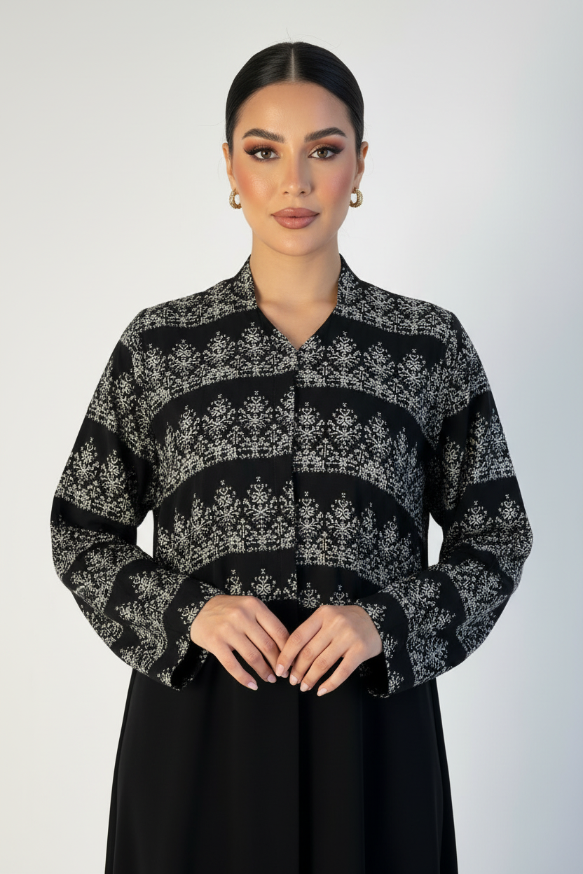 C 2307-02 Black Patterned Abaya