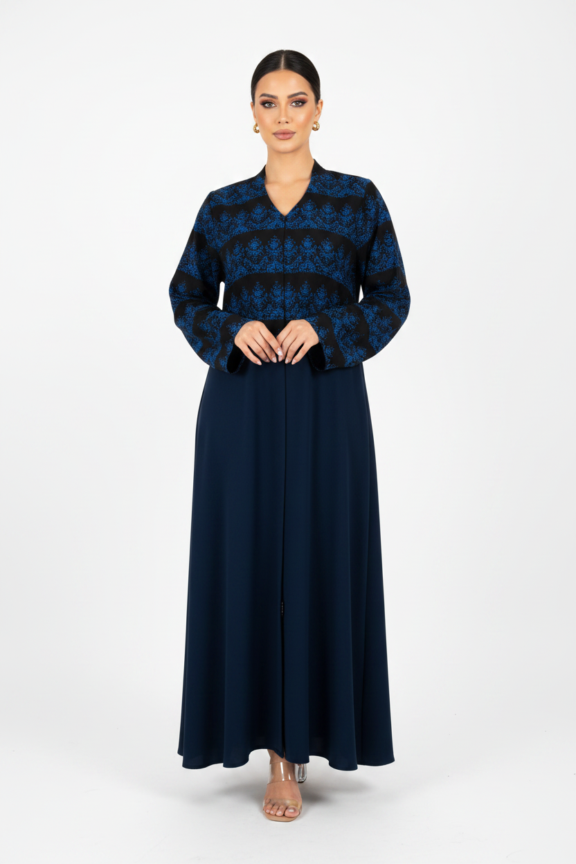 C 2307-03 Dark Blue Patterned Abaya