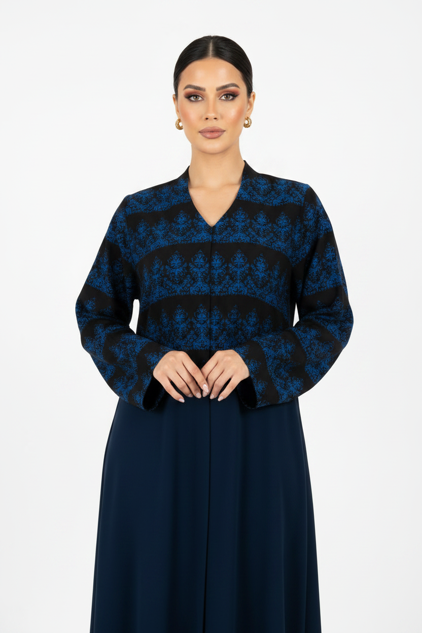 C 2307-03 Dark Blue Patterned Abaya
