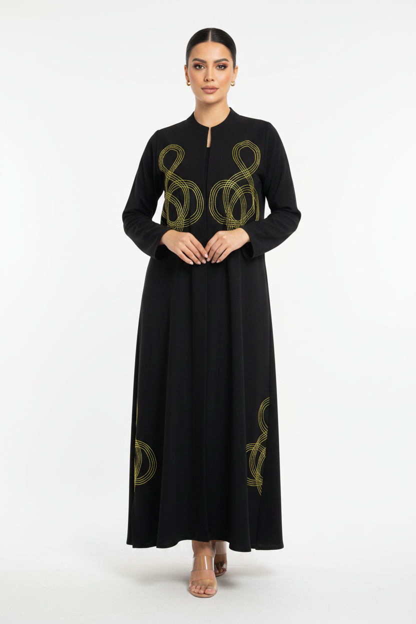 C 2308 Black Embroidered Abaya