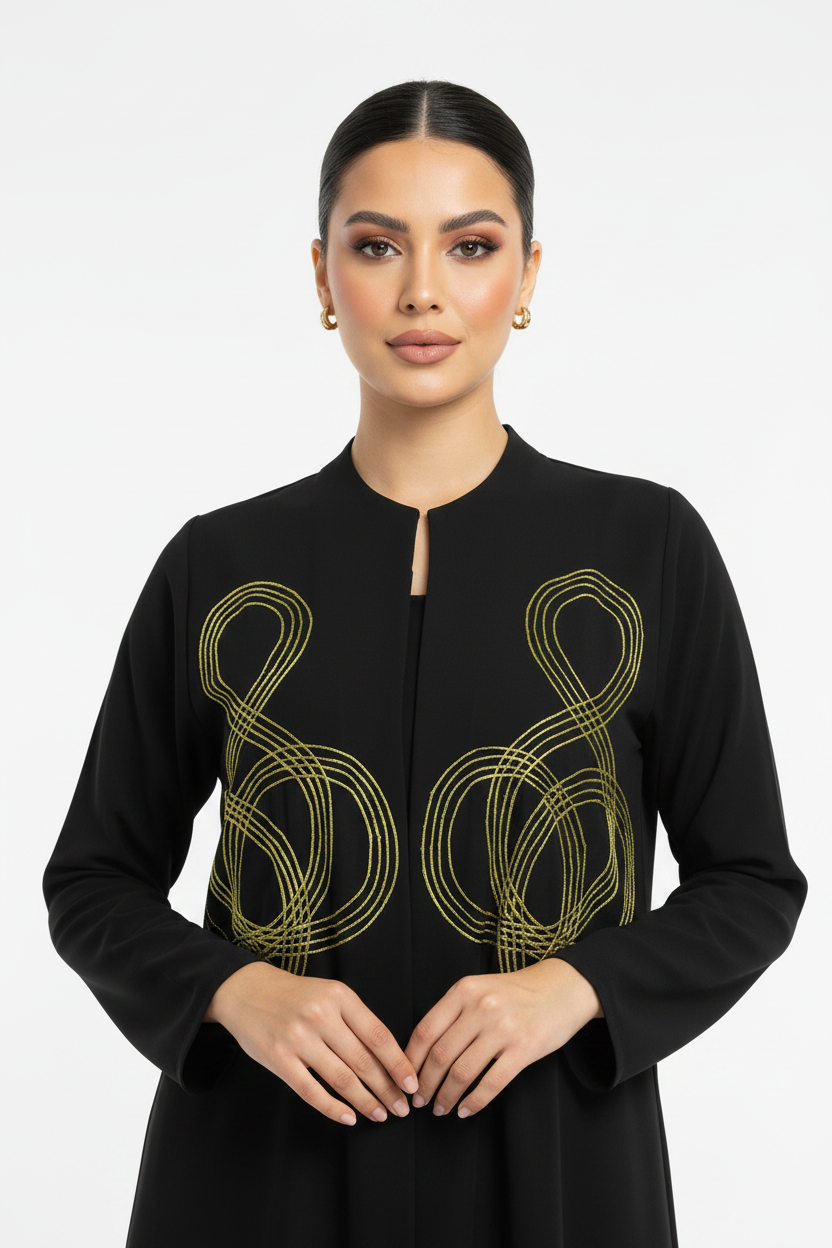 C 2308 Black Embroidered Abaya