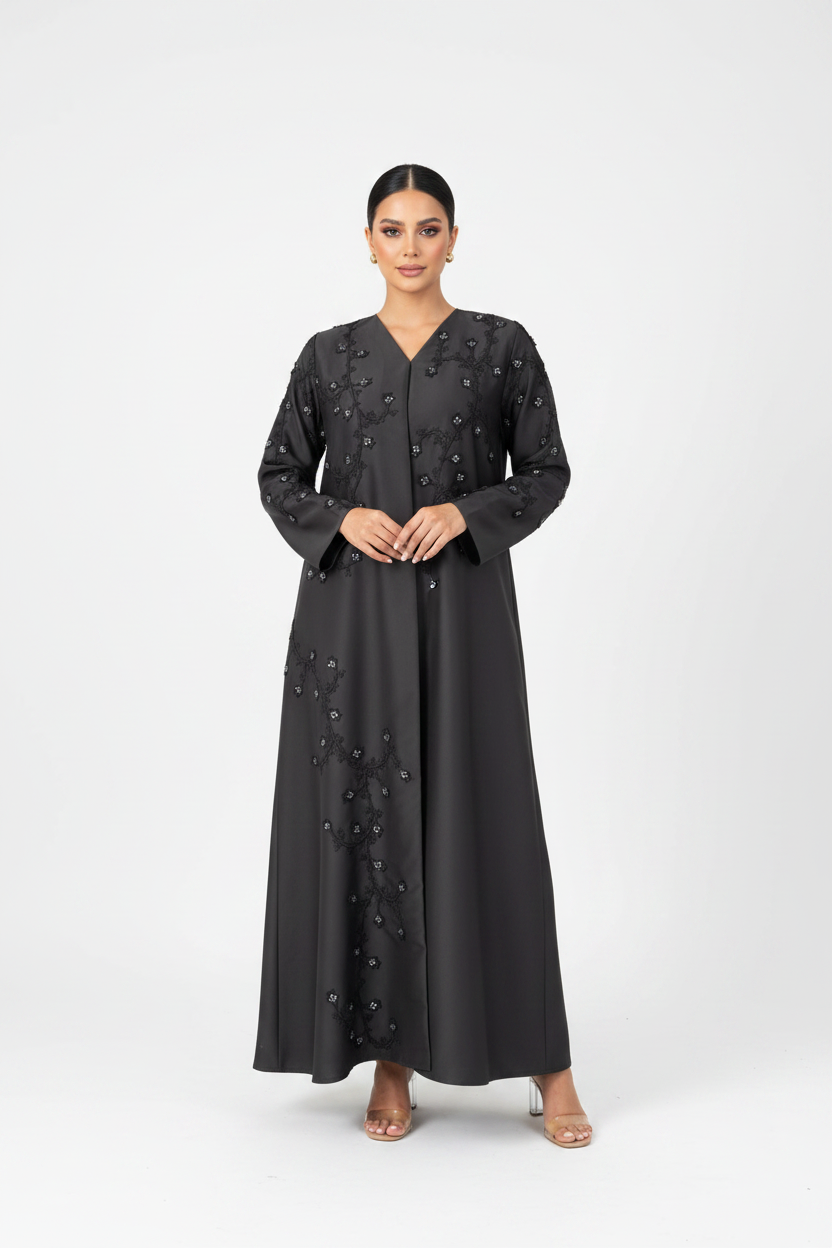 C 2312 Black Beaded Abaya