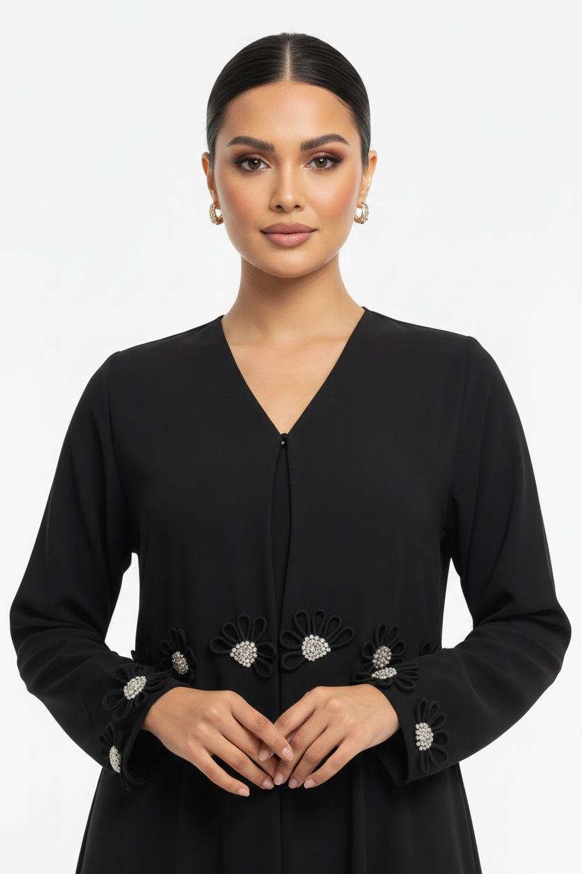 C 2313 Black Beaded Abaya