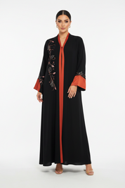 C 2315 Black Orange Beaded Abaya