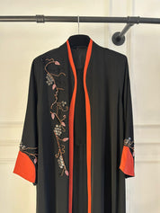 C 2315 Black Orange Beaded Abaya