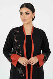 C 2315 Black Orange Beaded Abaya