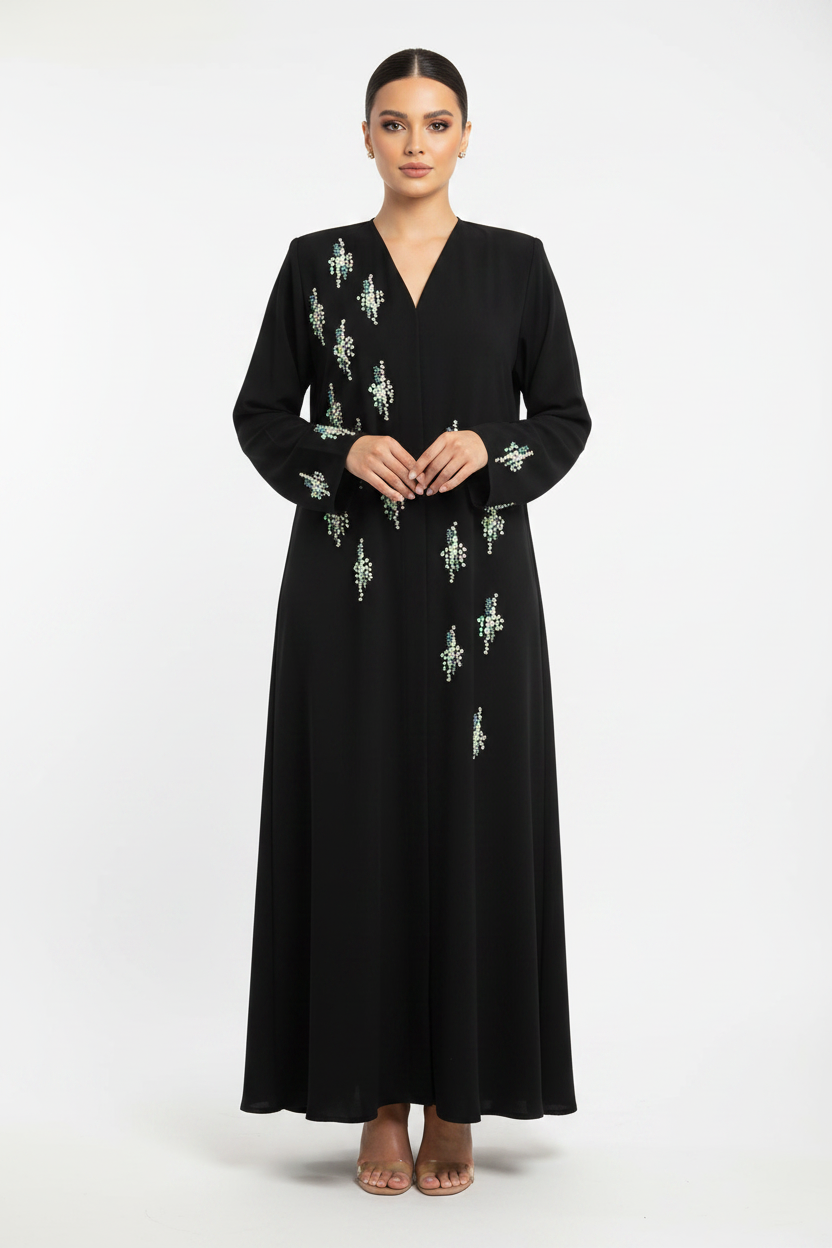 C 2317 Black Beaded Abaya