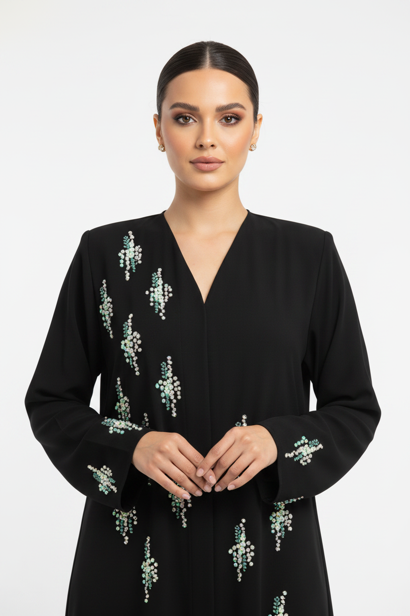 C 2317 Black Beaded Abaya