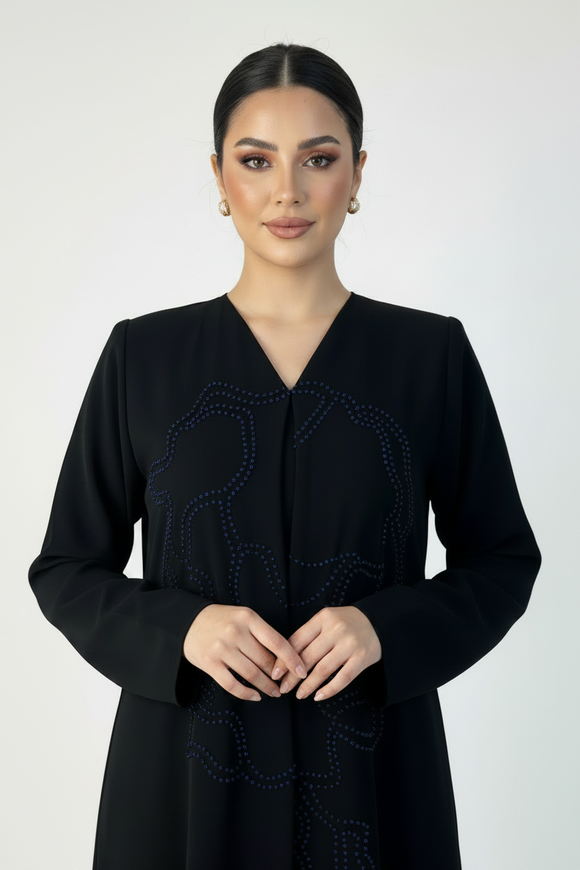 C 2319 Black Embroidered Abaya