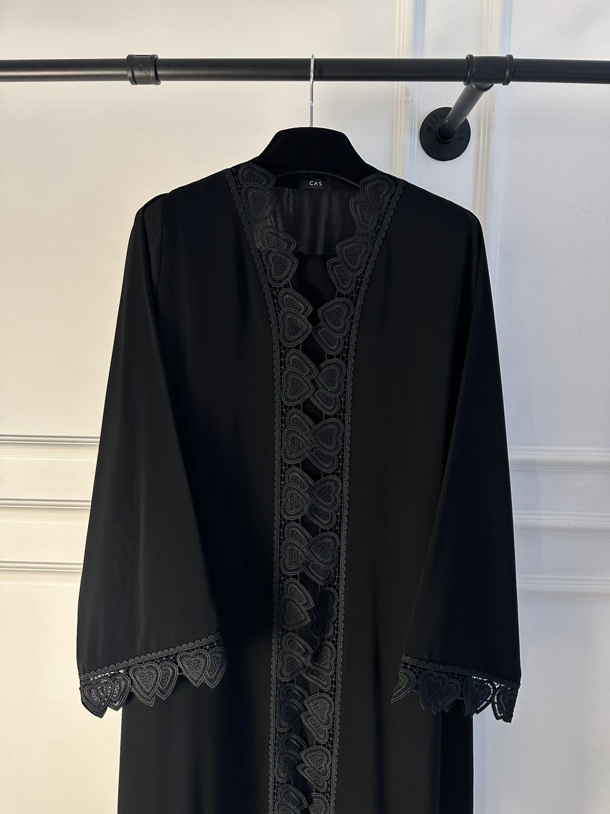 C 2322 Black Hearts Lace Abaya