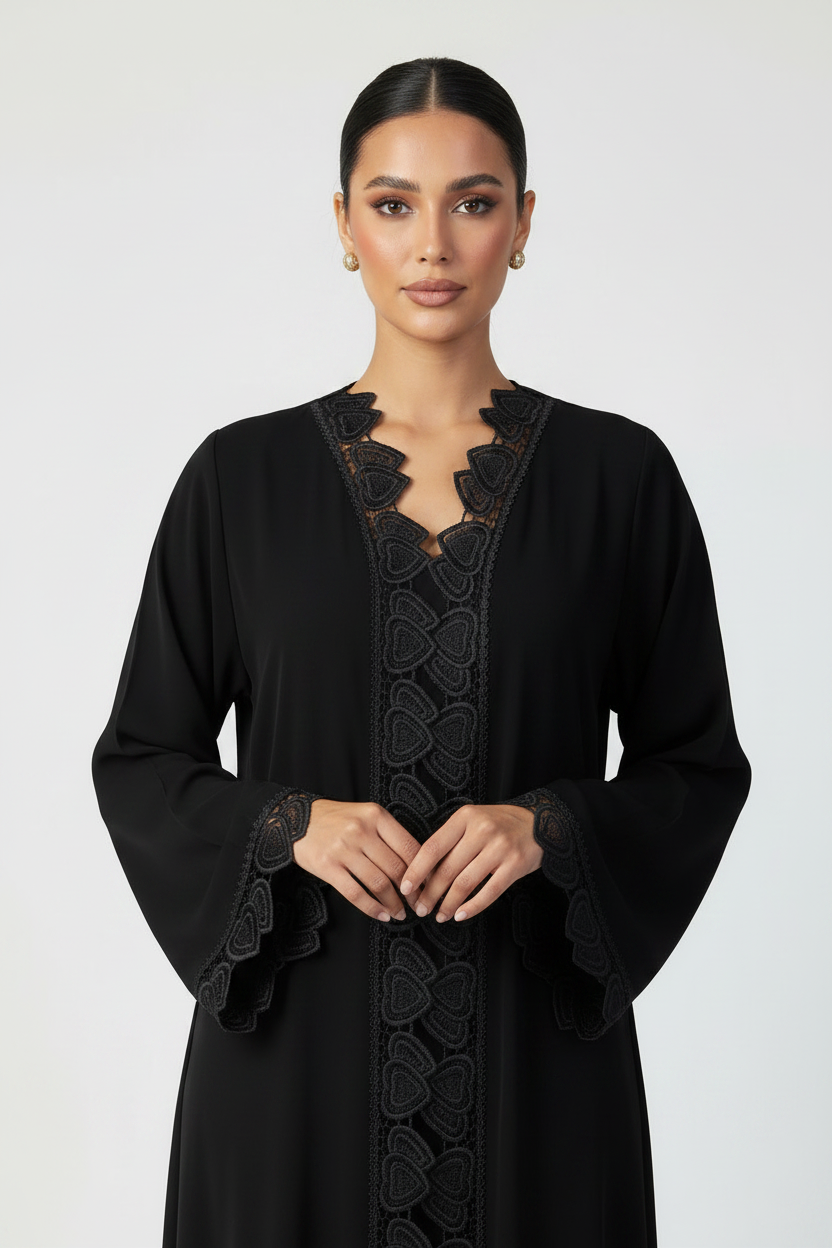 C 2322 Black Hearts Lace Abaya