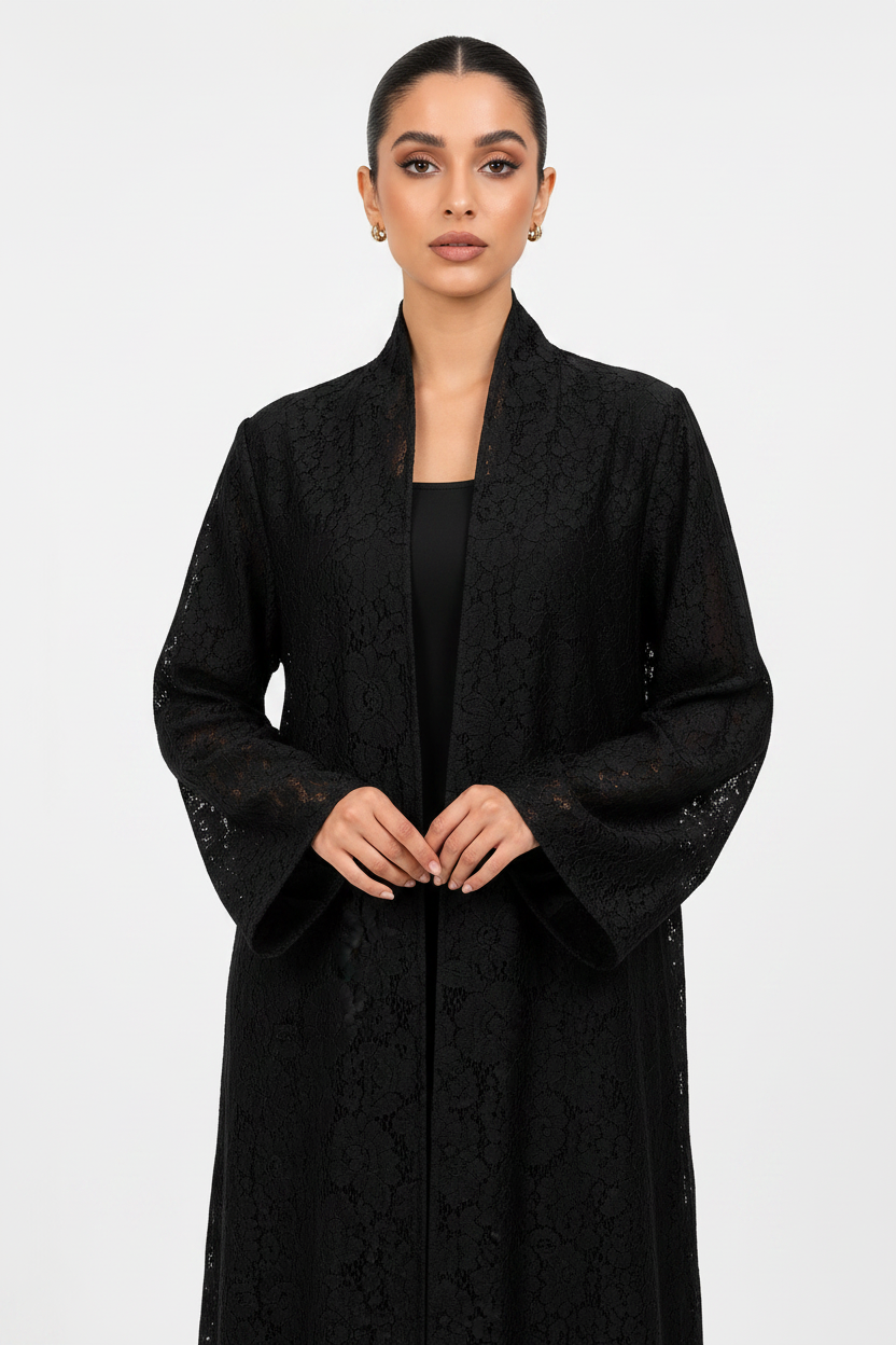 C 2323 Black Dantel Abaya