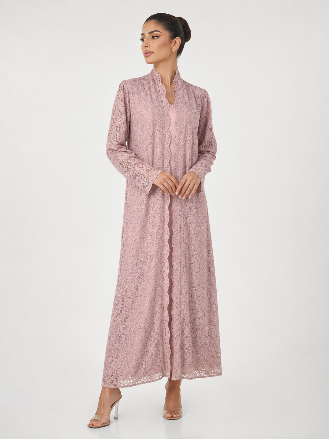 C 2324-01 Rosewood Pink Dantel Abaya