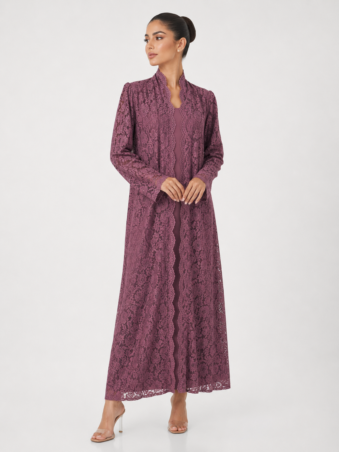 C 2324-02 Violet Dantel Abaya