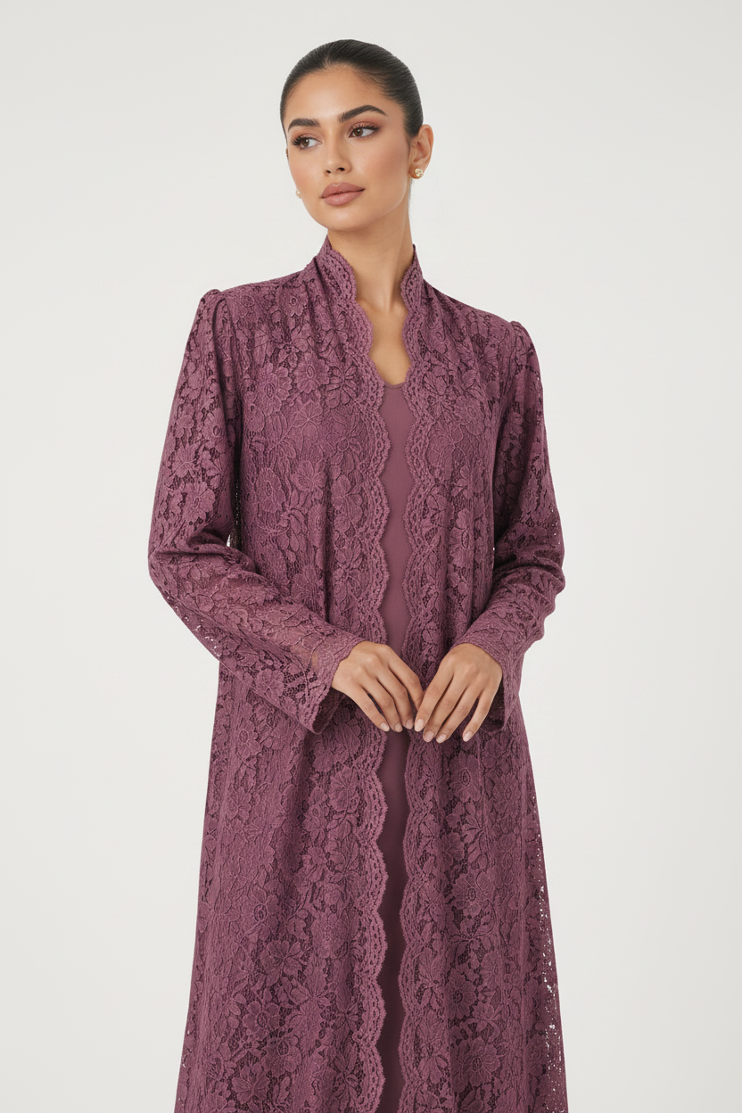 C 2324-02 Violet Dantel Abaya