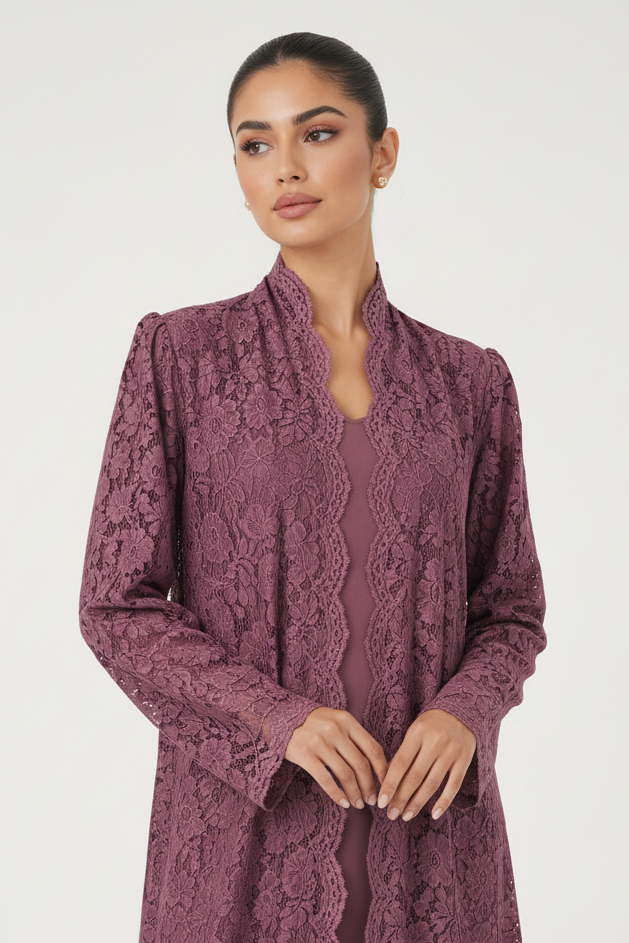 C 2324-02 Violet Dantel Abaya