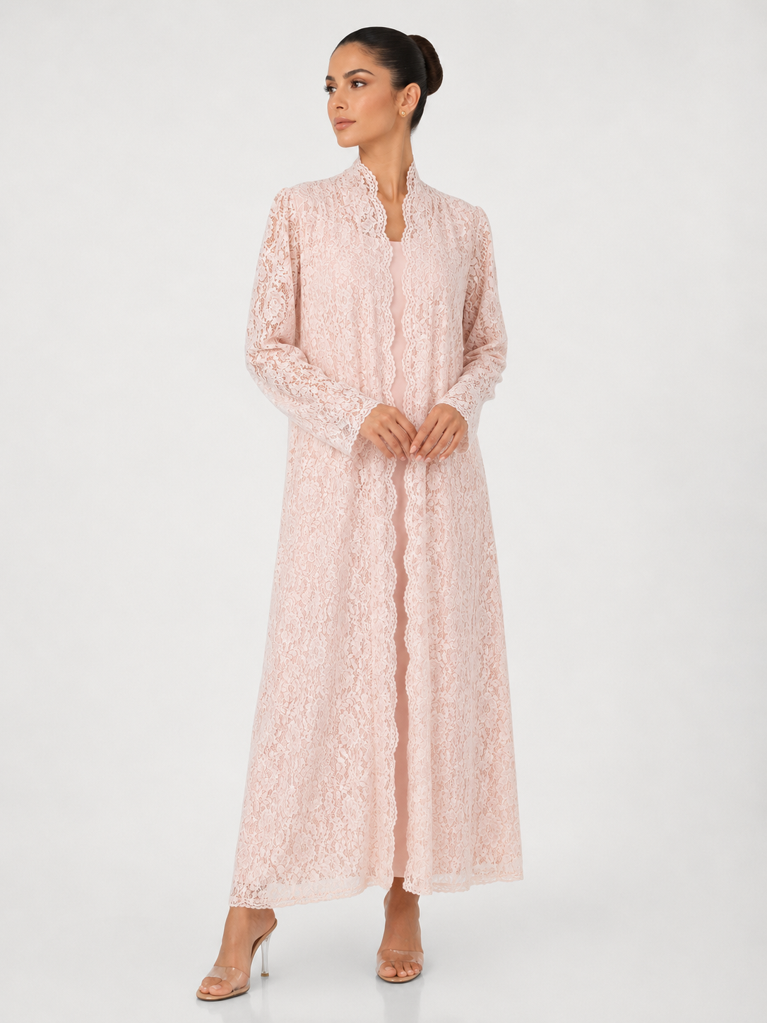 C 2324-03 Blush Pink Dantel Abaya