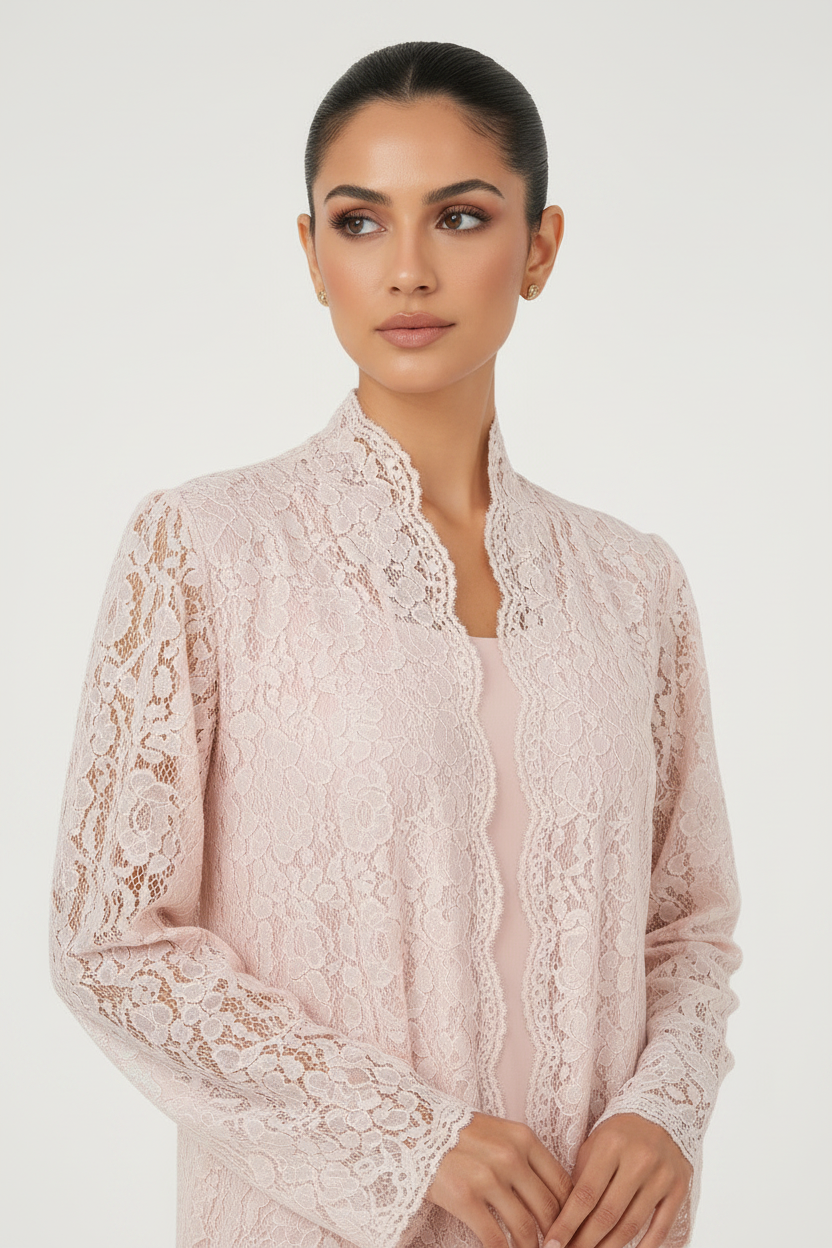 C 2324-03 Blush Pink Dantel Abaya