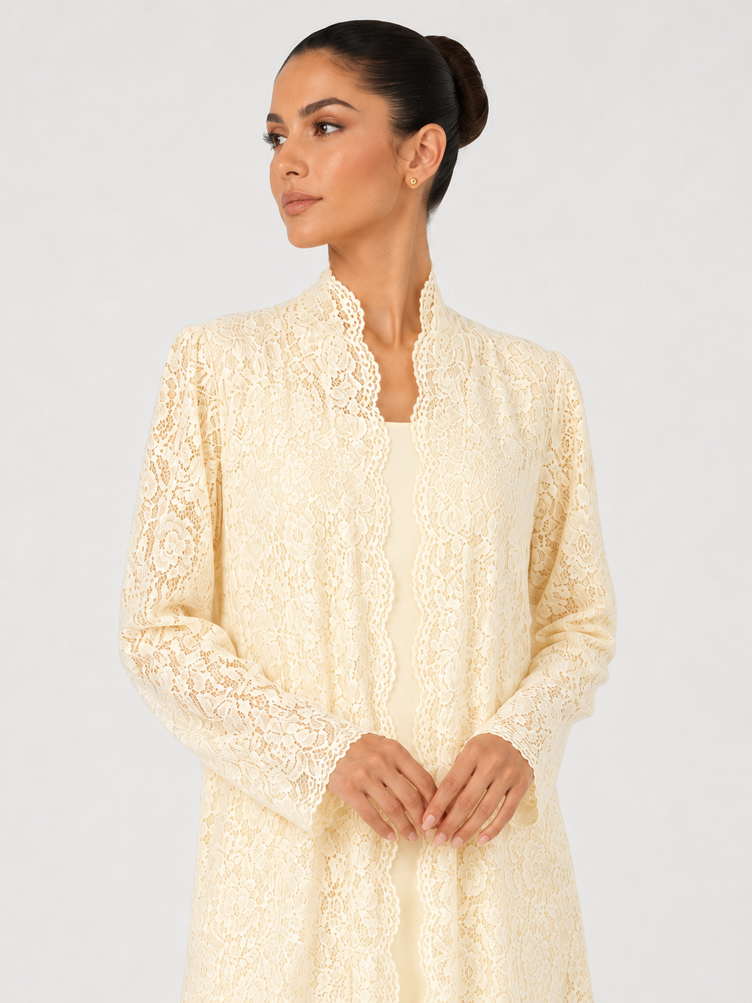 C 2324-04 Butter Yellow Dantel Abaya