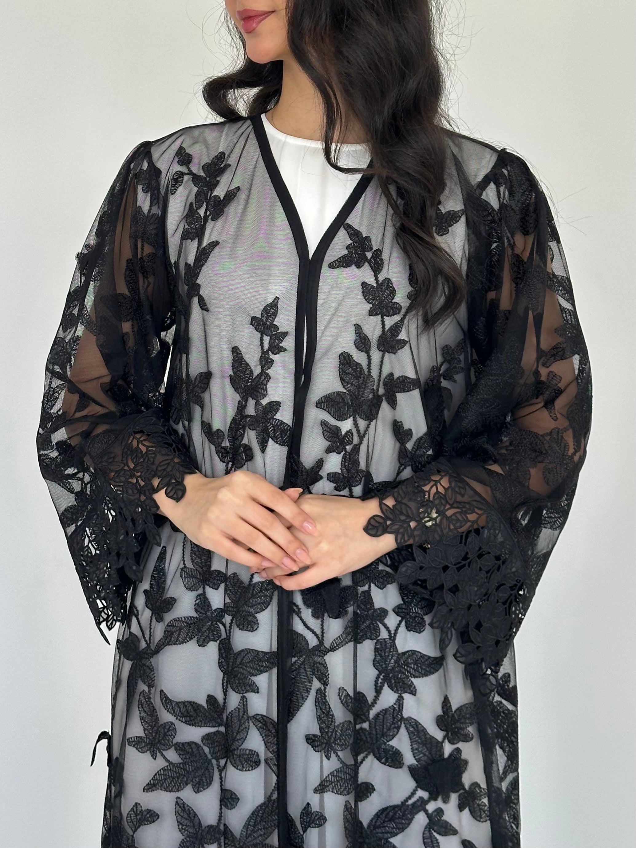 C 2327 Black Dantel Abaya