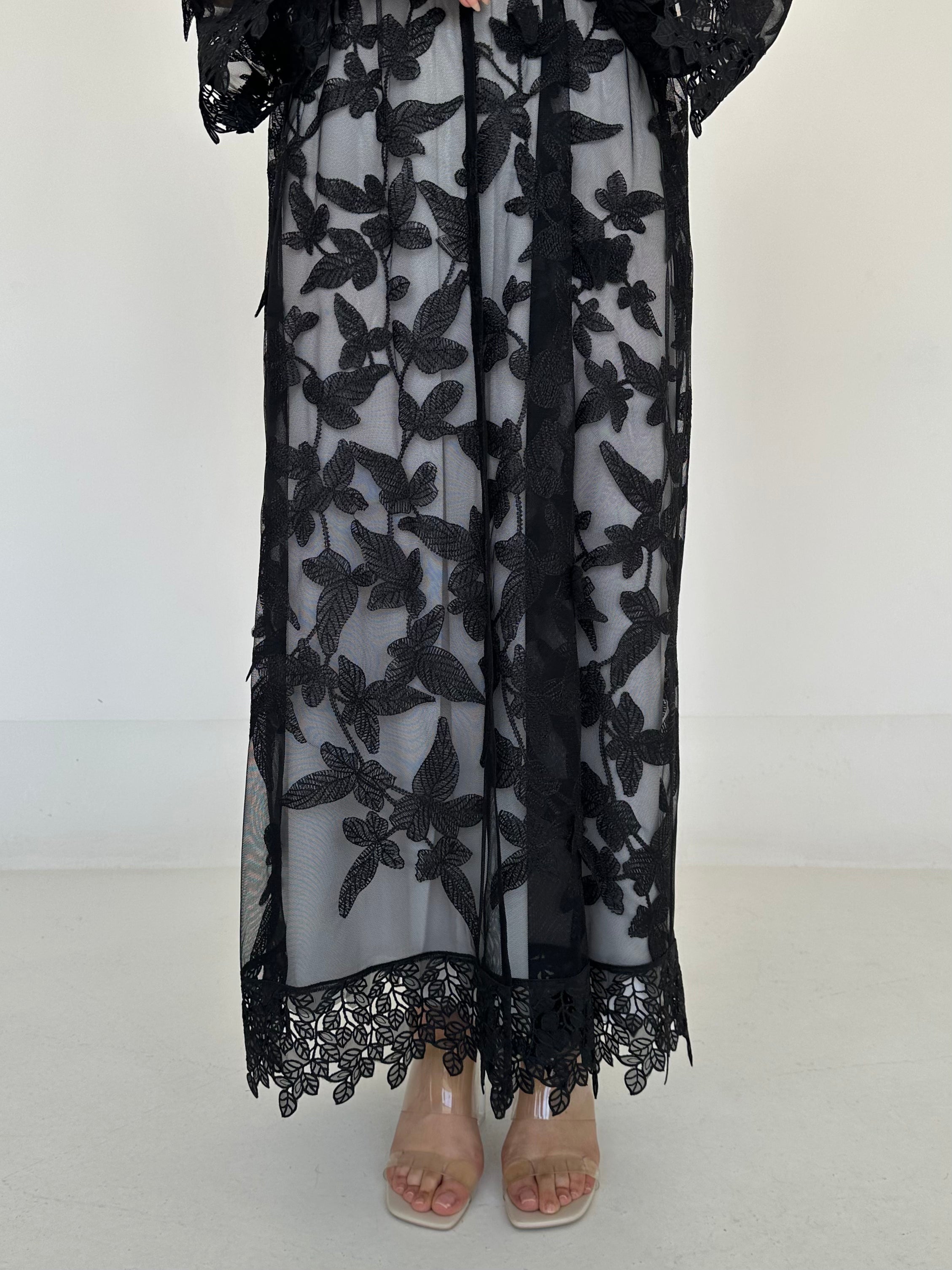 C 2327 Black Dantel Abaya