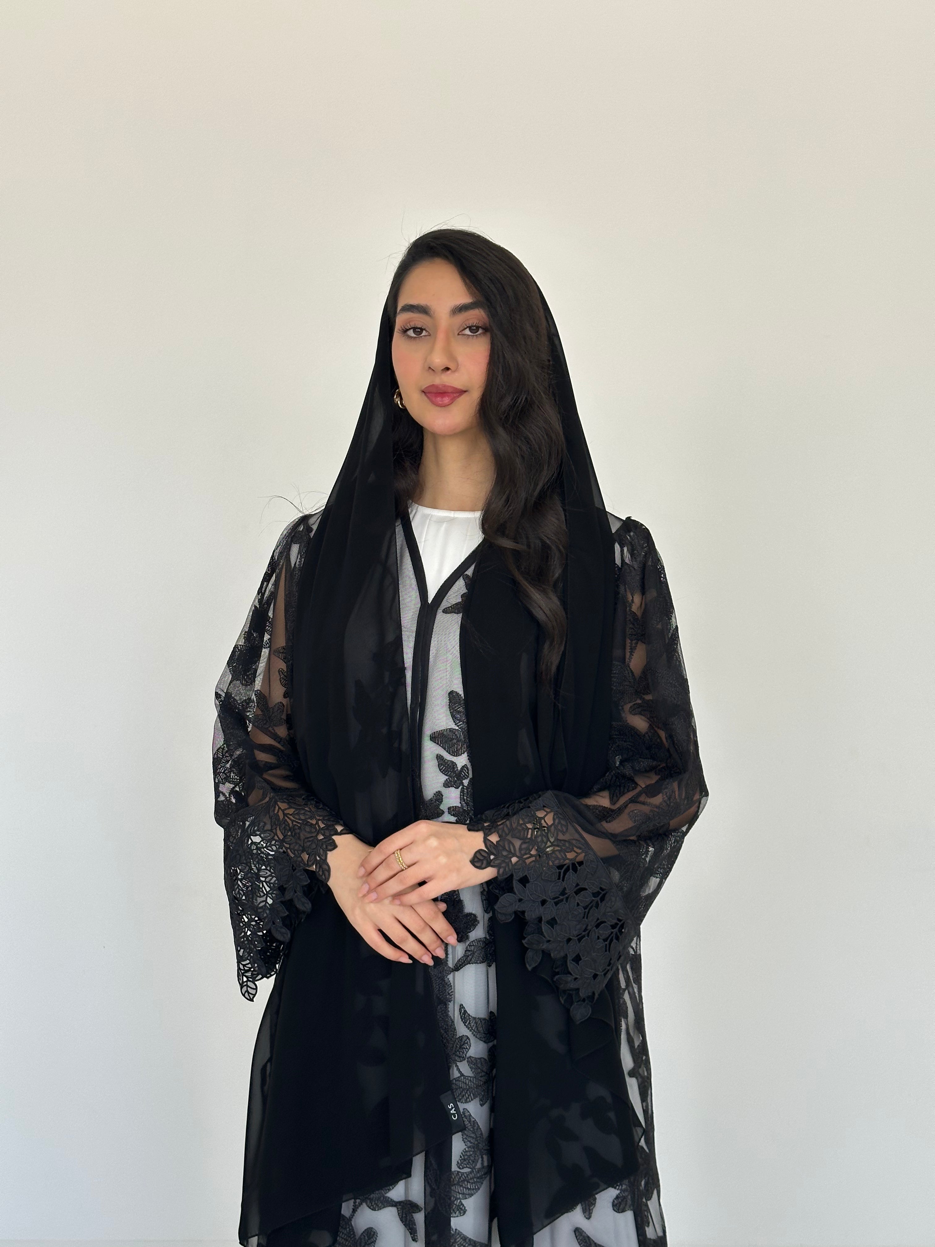 C 2327 Black Dantel Abaya