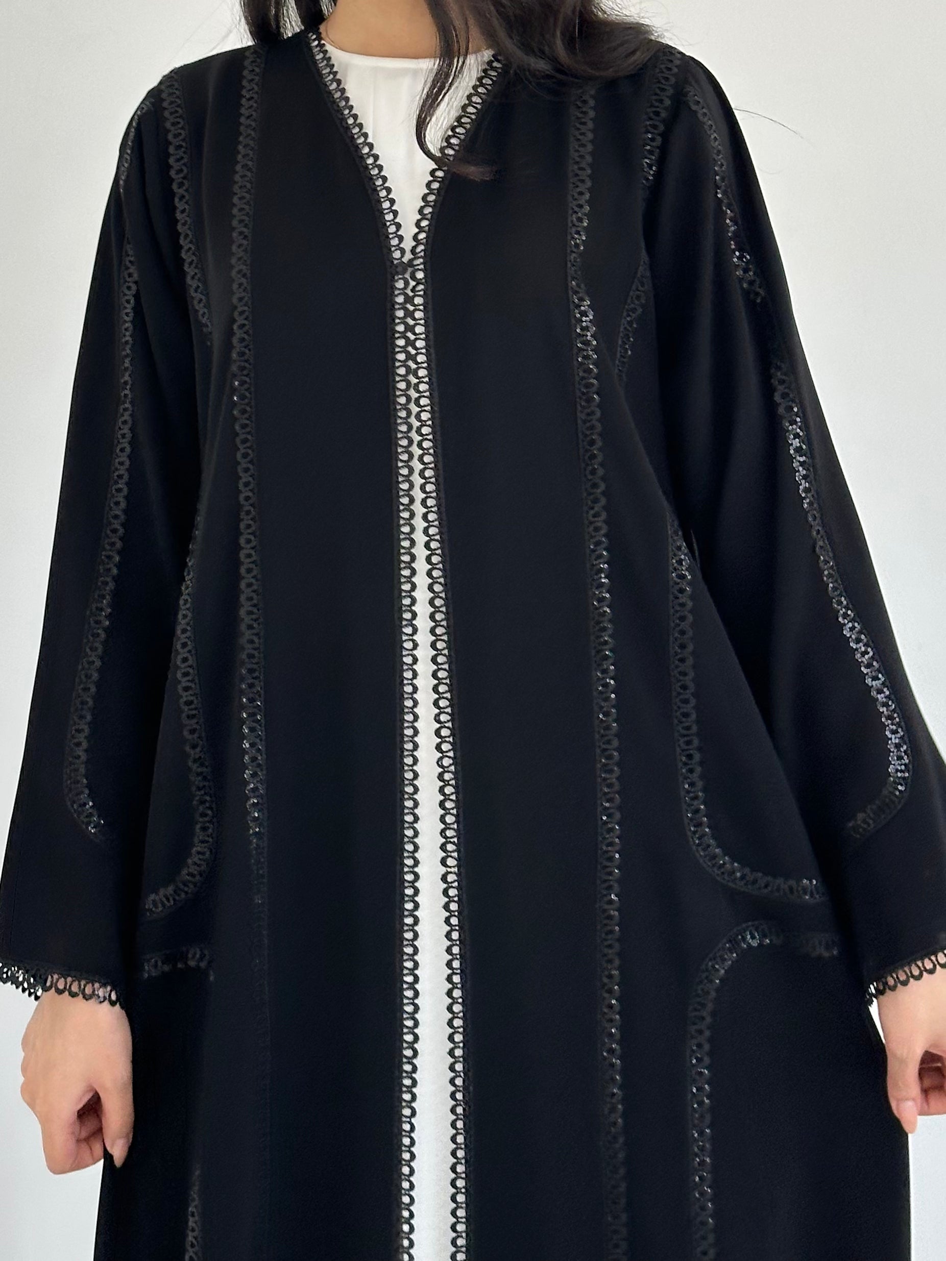 C 2328 Black Sequins Lace Abaya